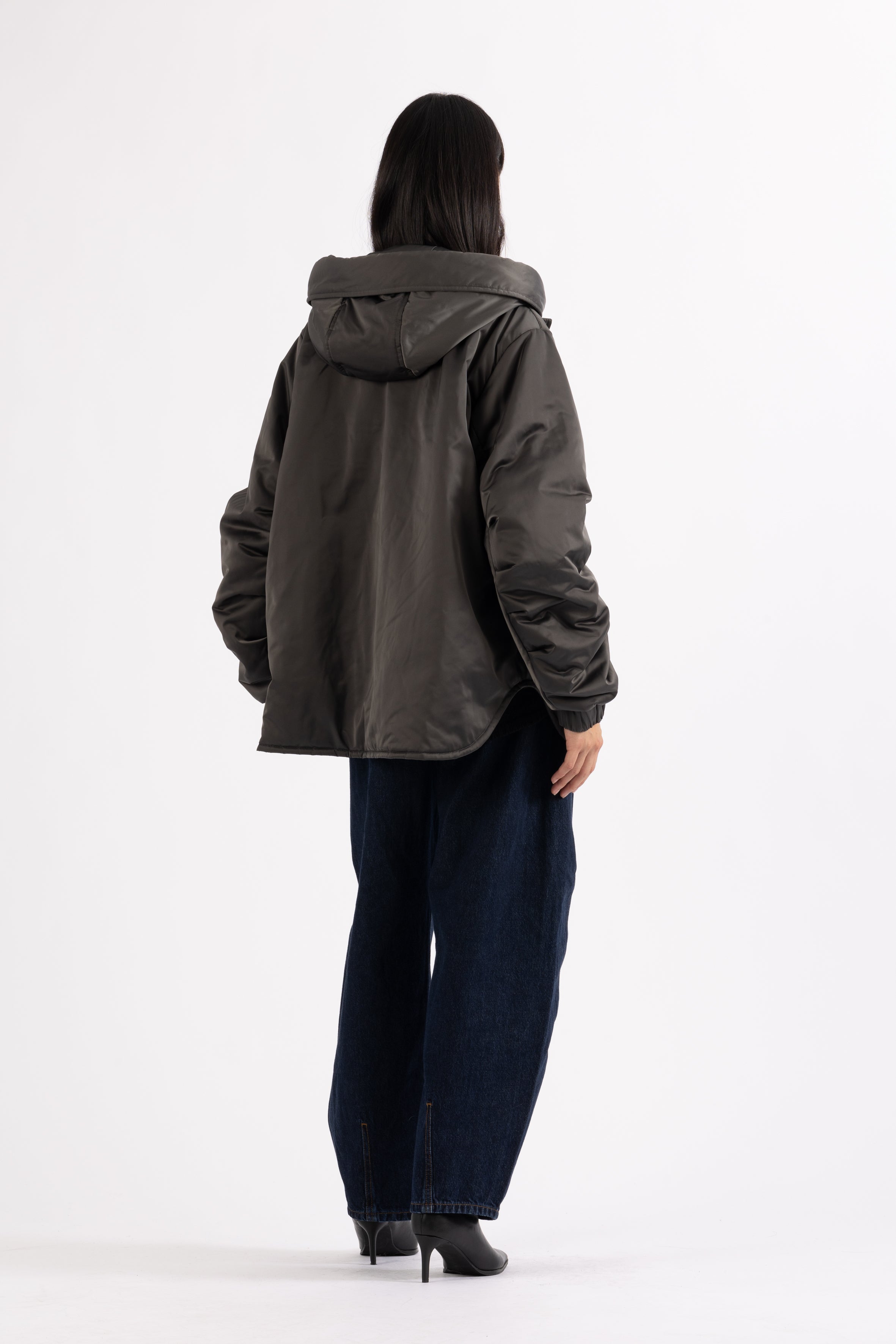 LEMPELIUS vegan padded lightweight parka in carbon grey