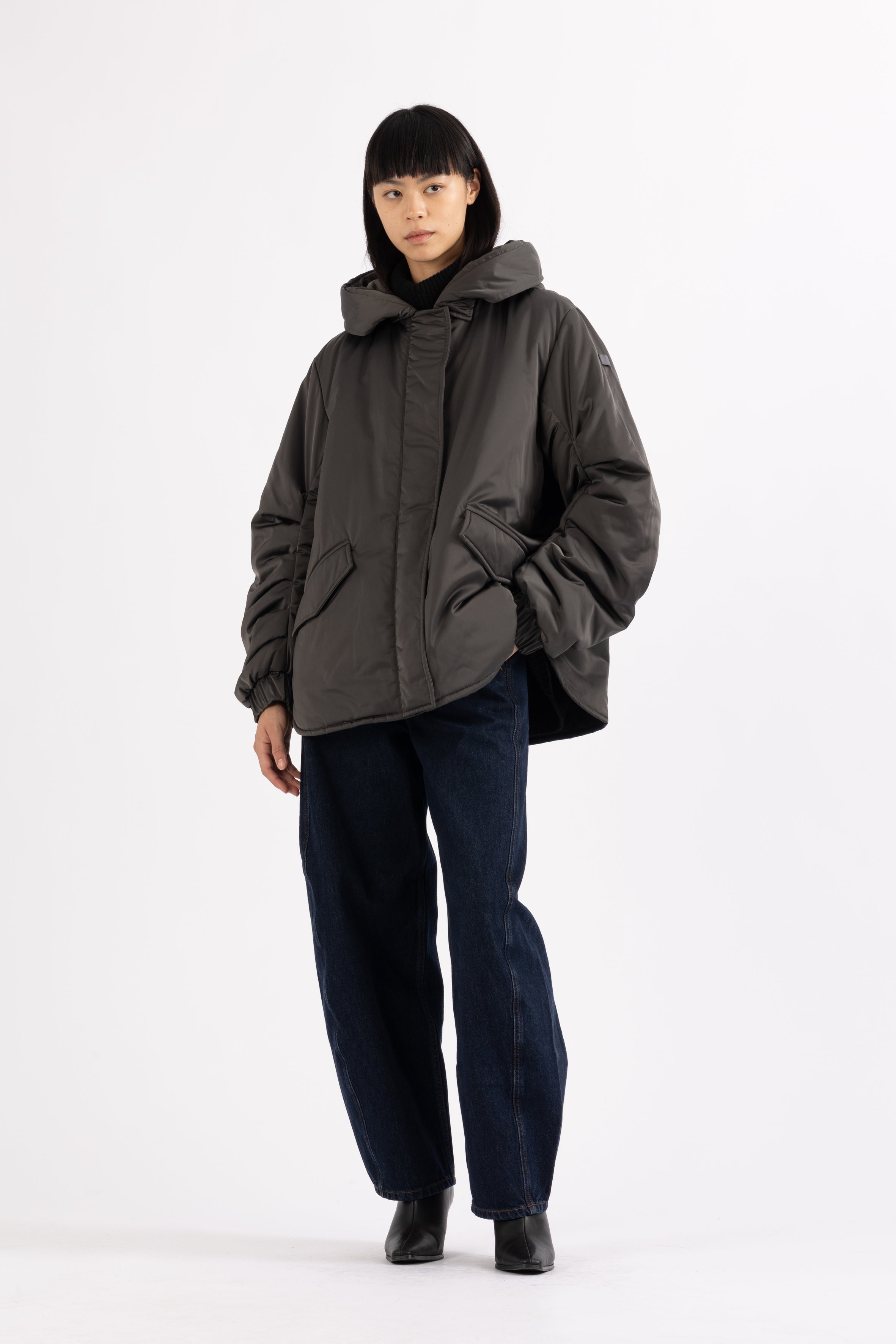 LEMPELIUS vegan padded lightweight parka in carbon grey