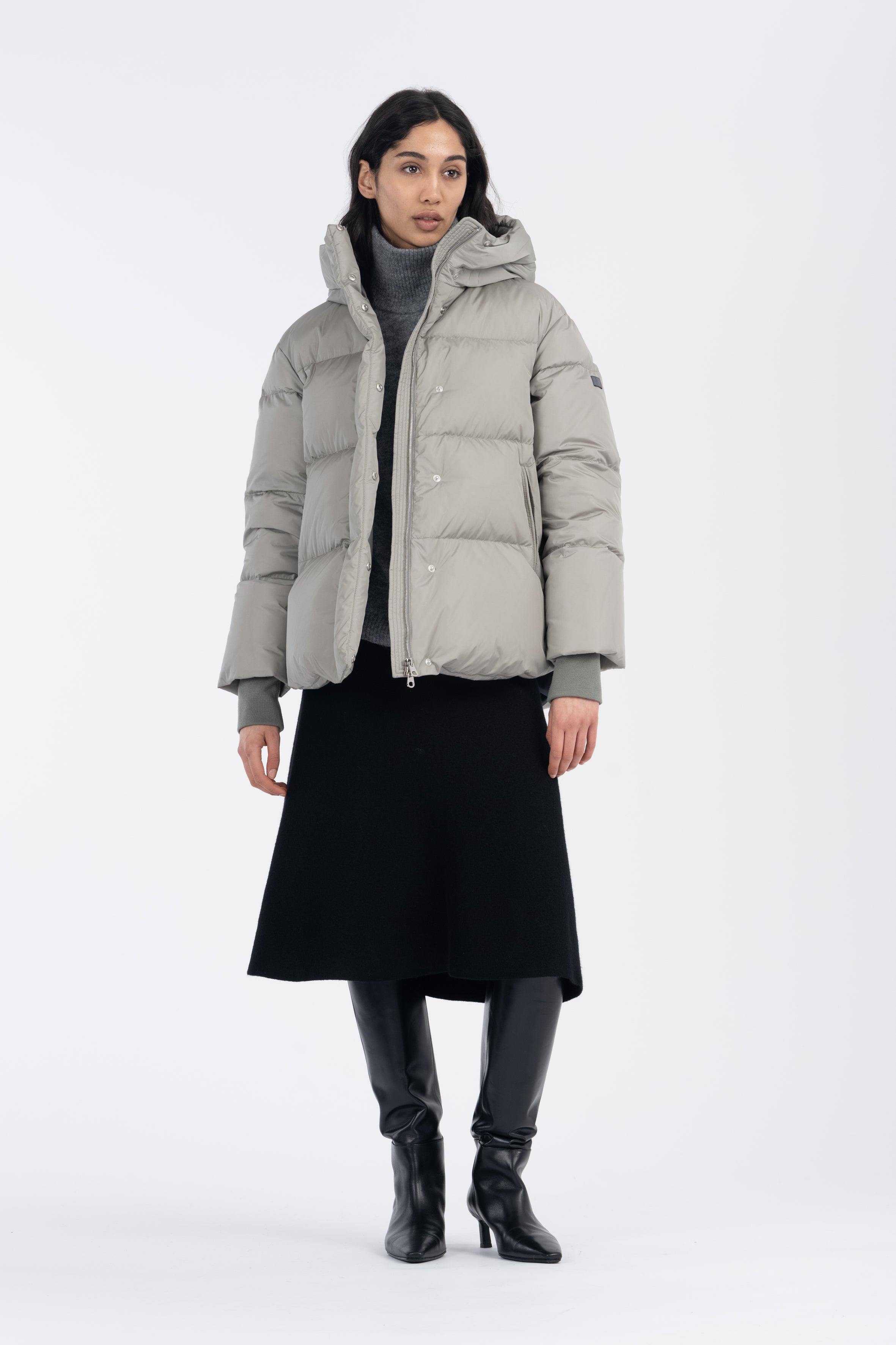 LEMPELIUS high density nylon short down jacket in misty grey 