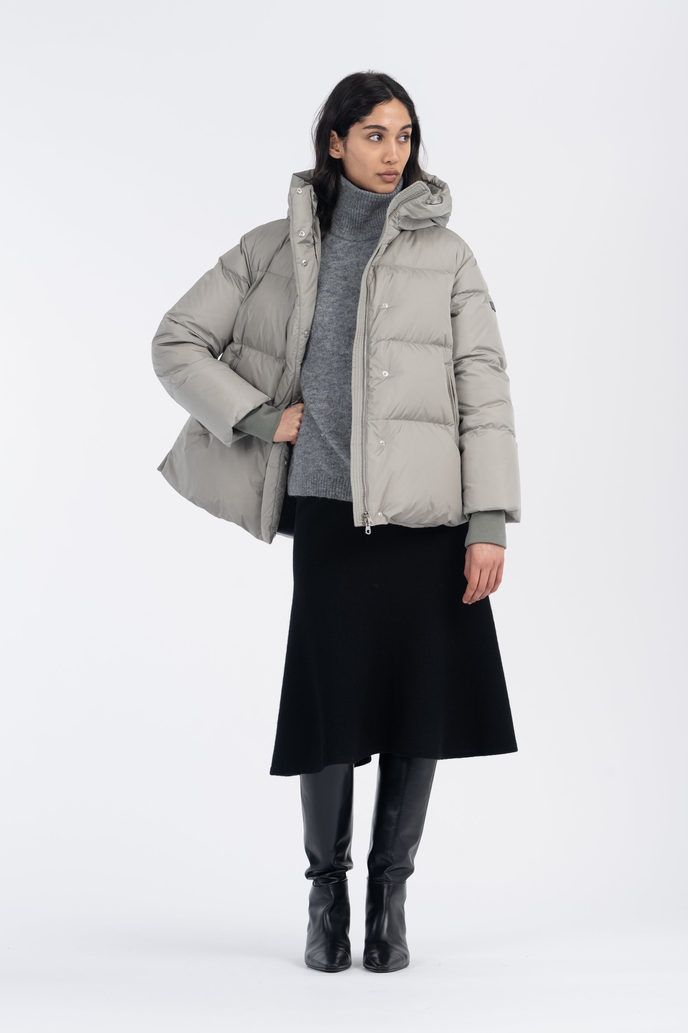 LEMPELIUS high density nylon short down jacket in misty grey 