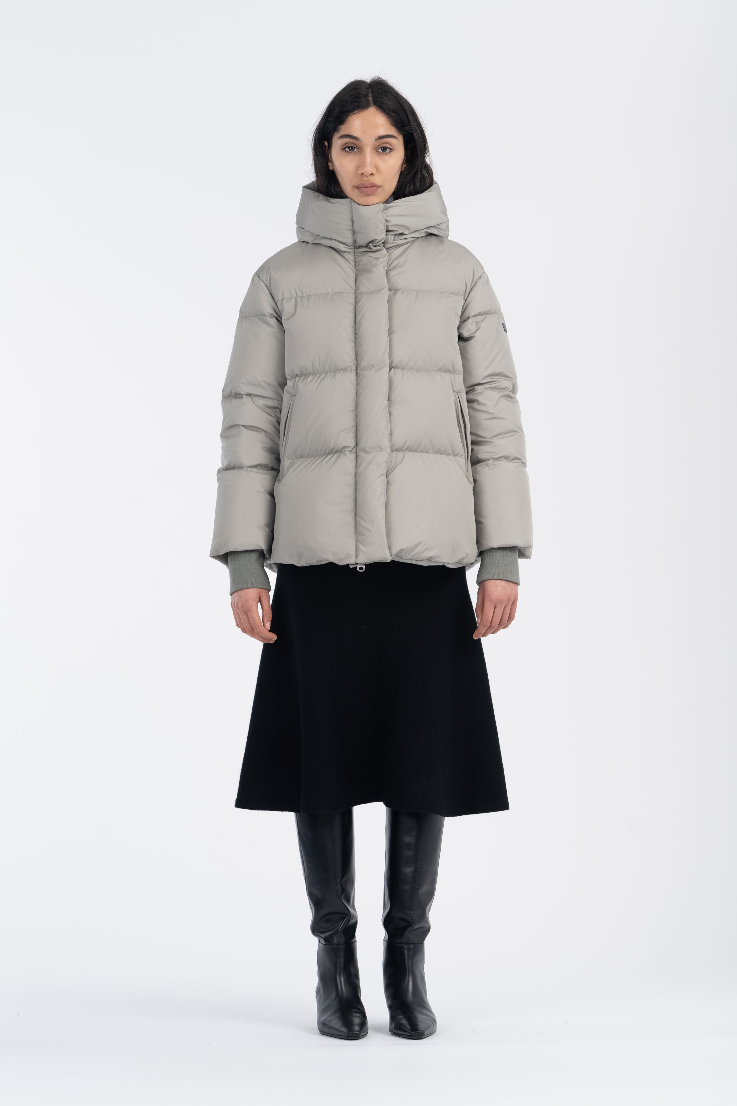 LEMPELIUS high density nylon short down jacket in misty grey 