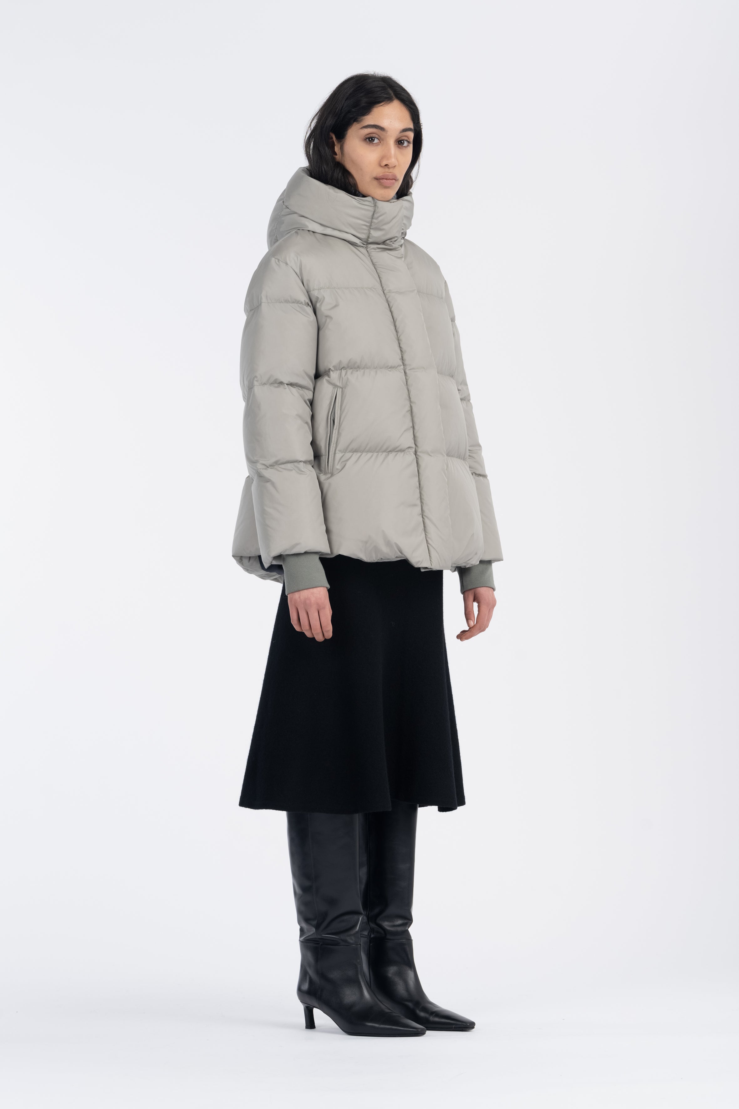 LEMPELIUS high density nylon short down jacket in misty grey 