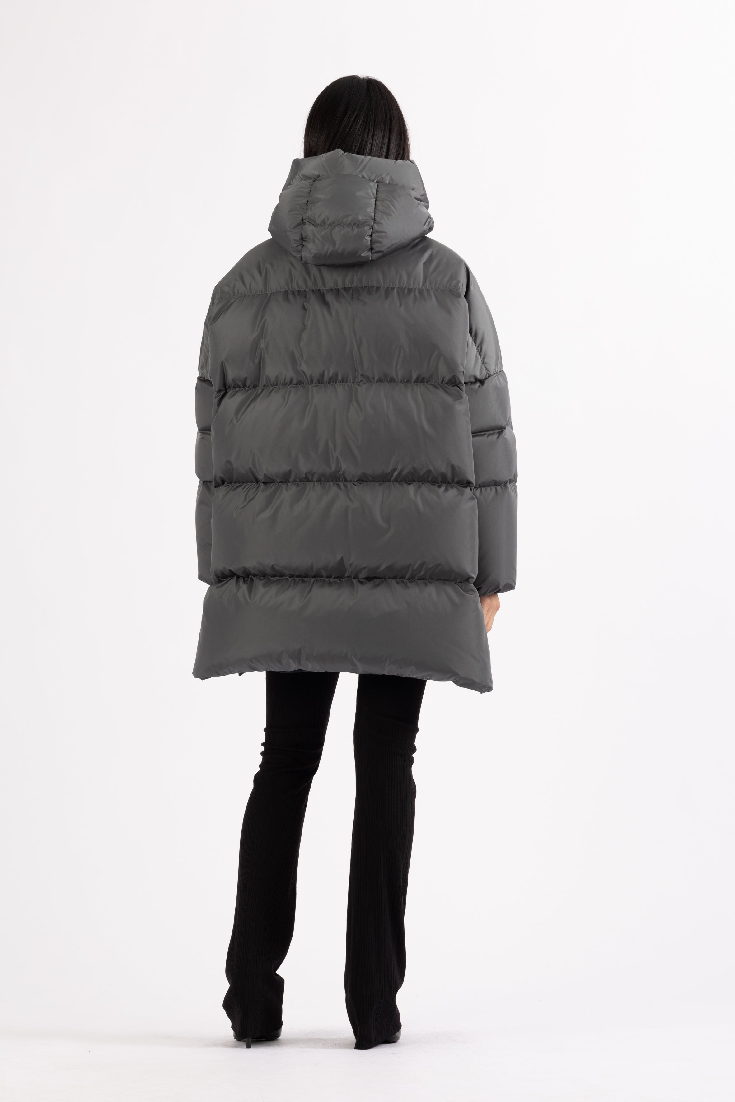 LEMPELIUS oversized duck down parka in iron grey