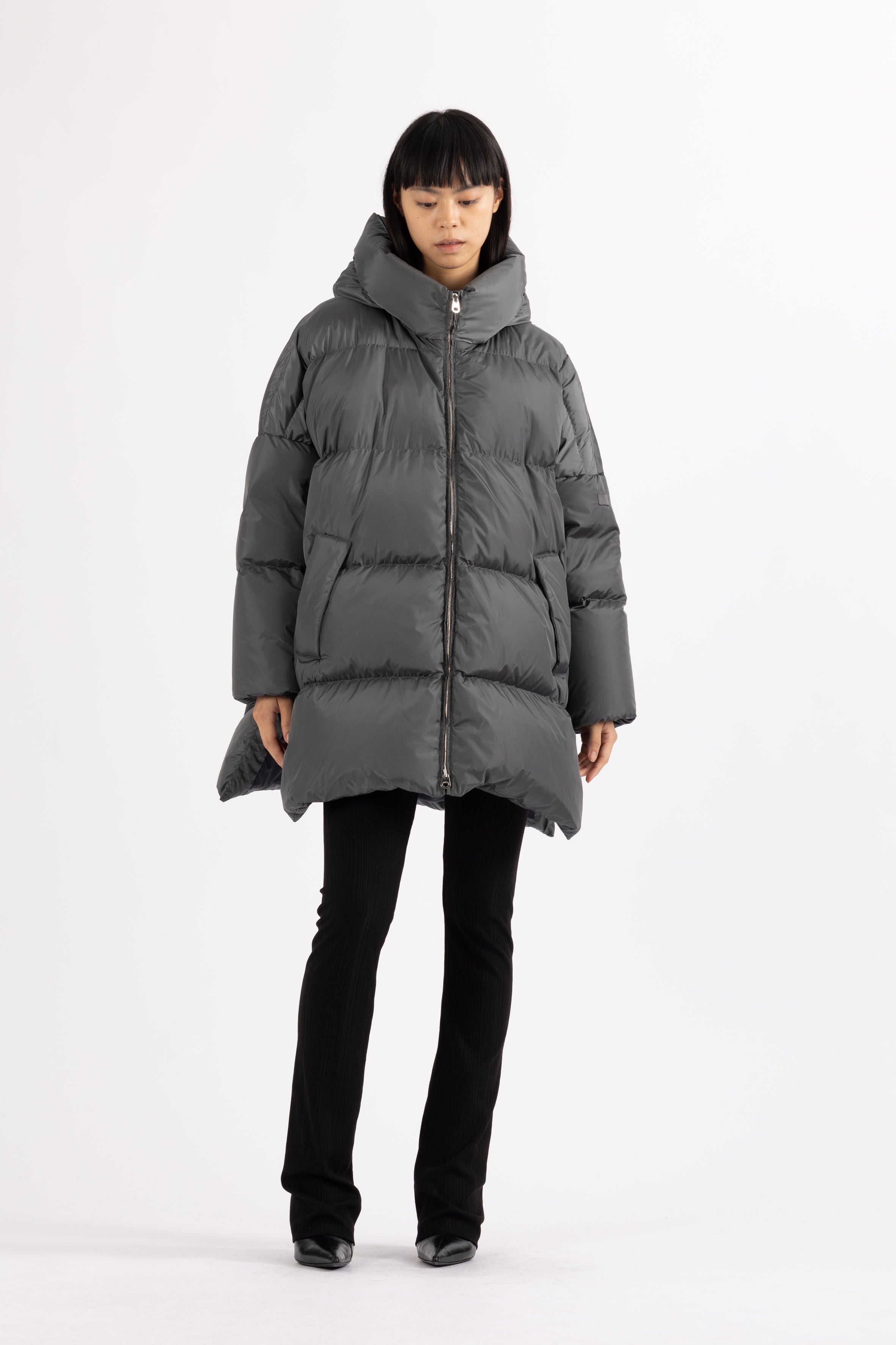 LEMPELIUS oversized duck down parka in iron grey