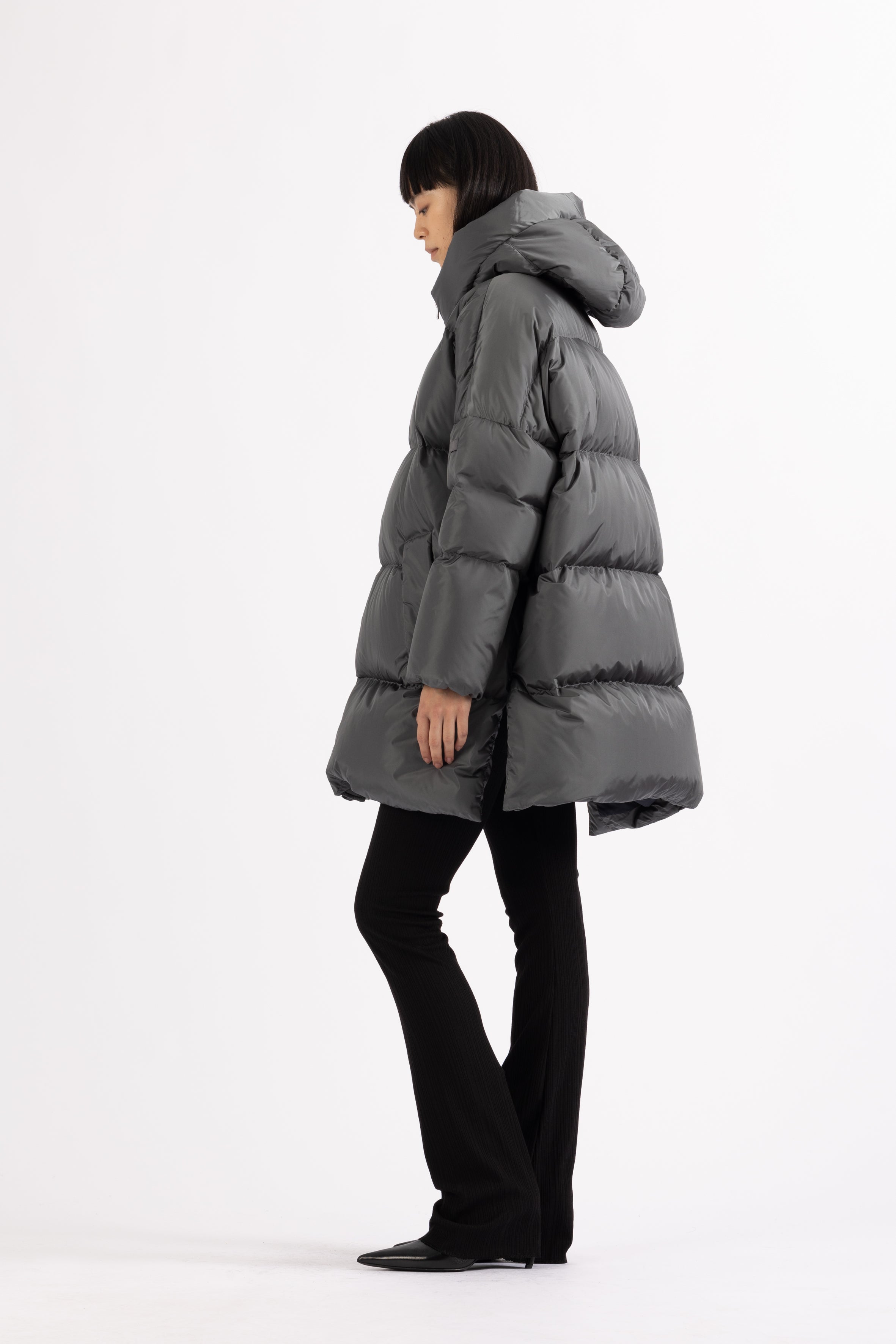 LEMPELIUS oversized duck down parka in iron grey