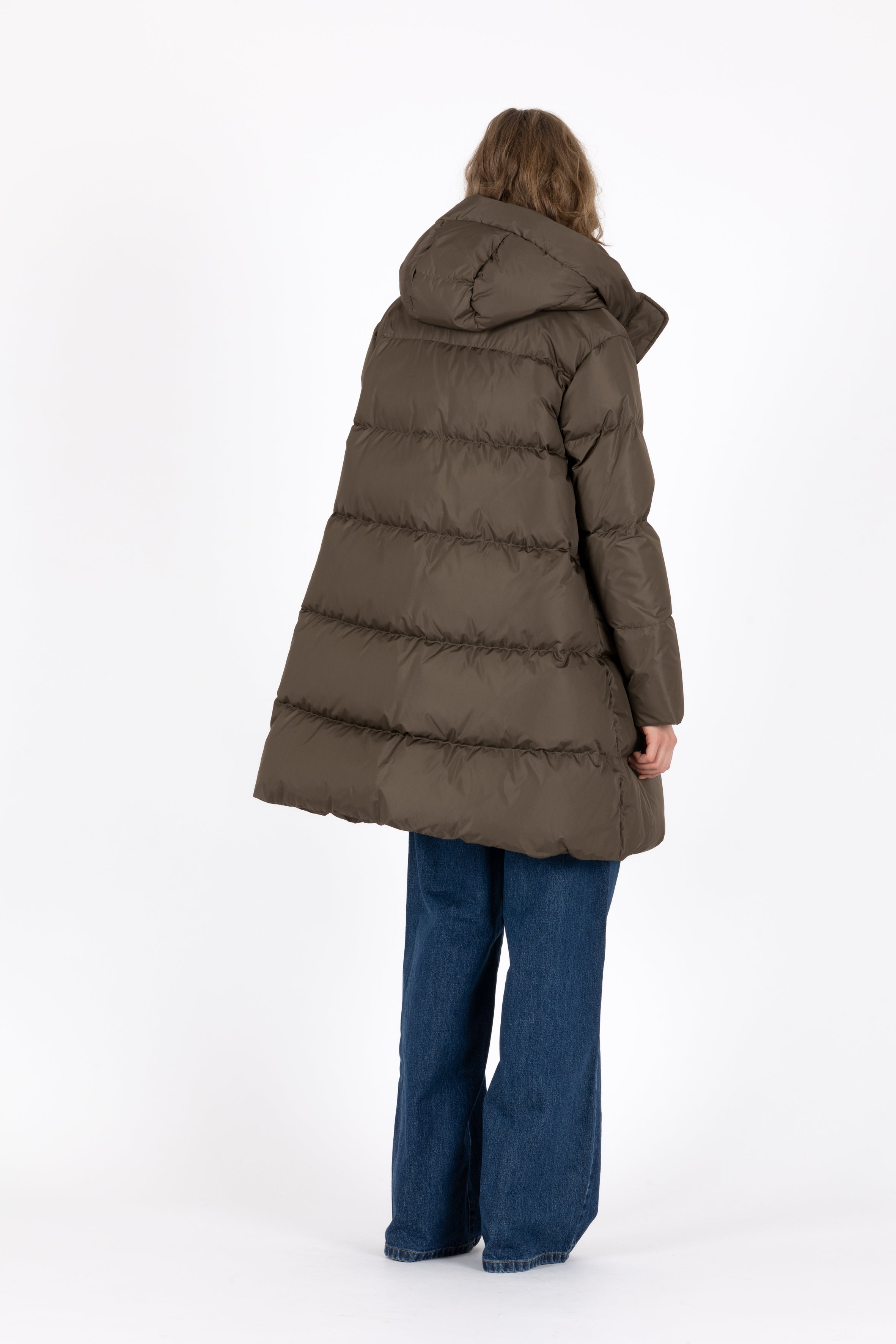 LEMPELIUS nylon duck down coat in foggy green