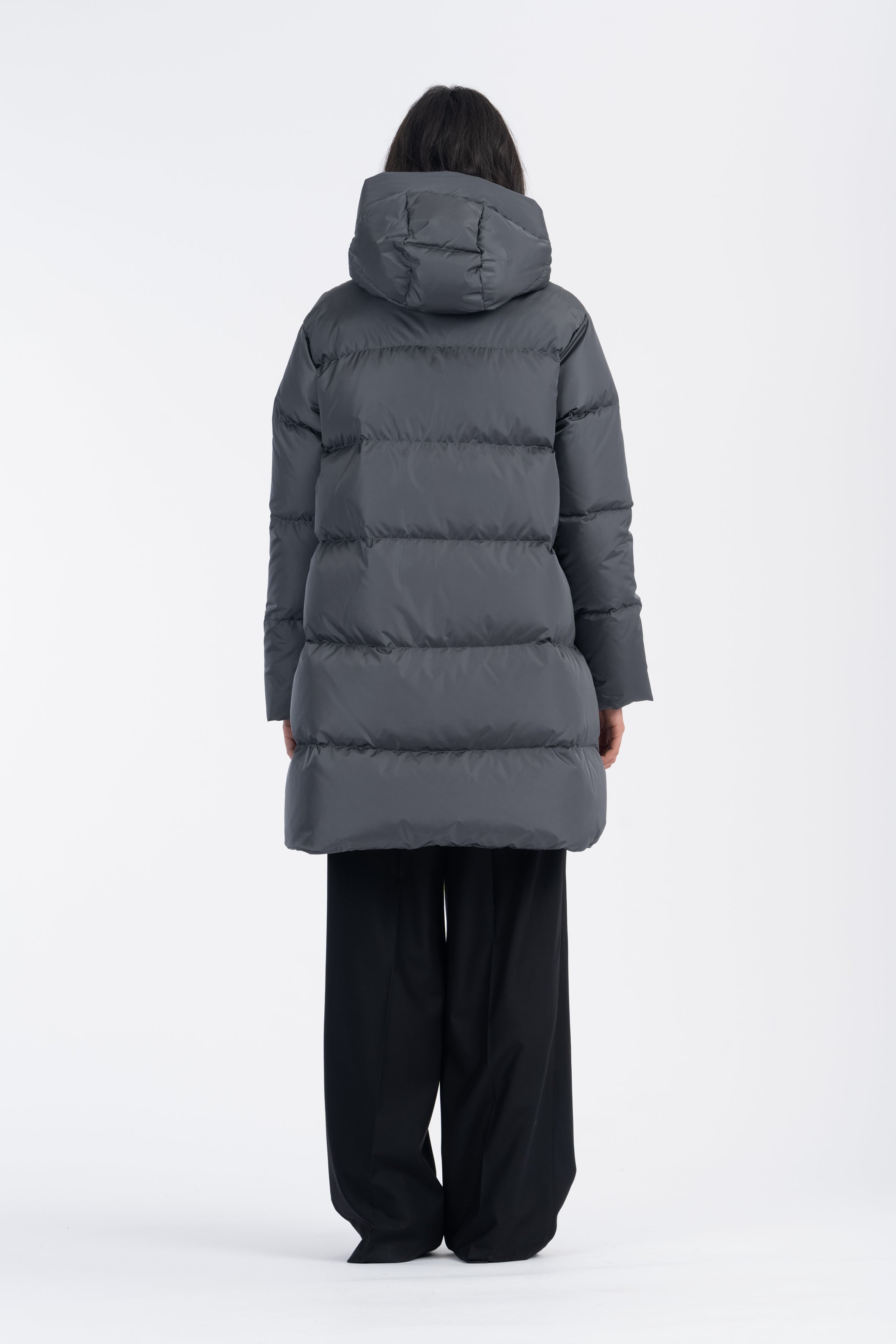 LEMPELIUS nylon duck down coat in iron grey 