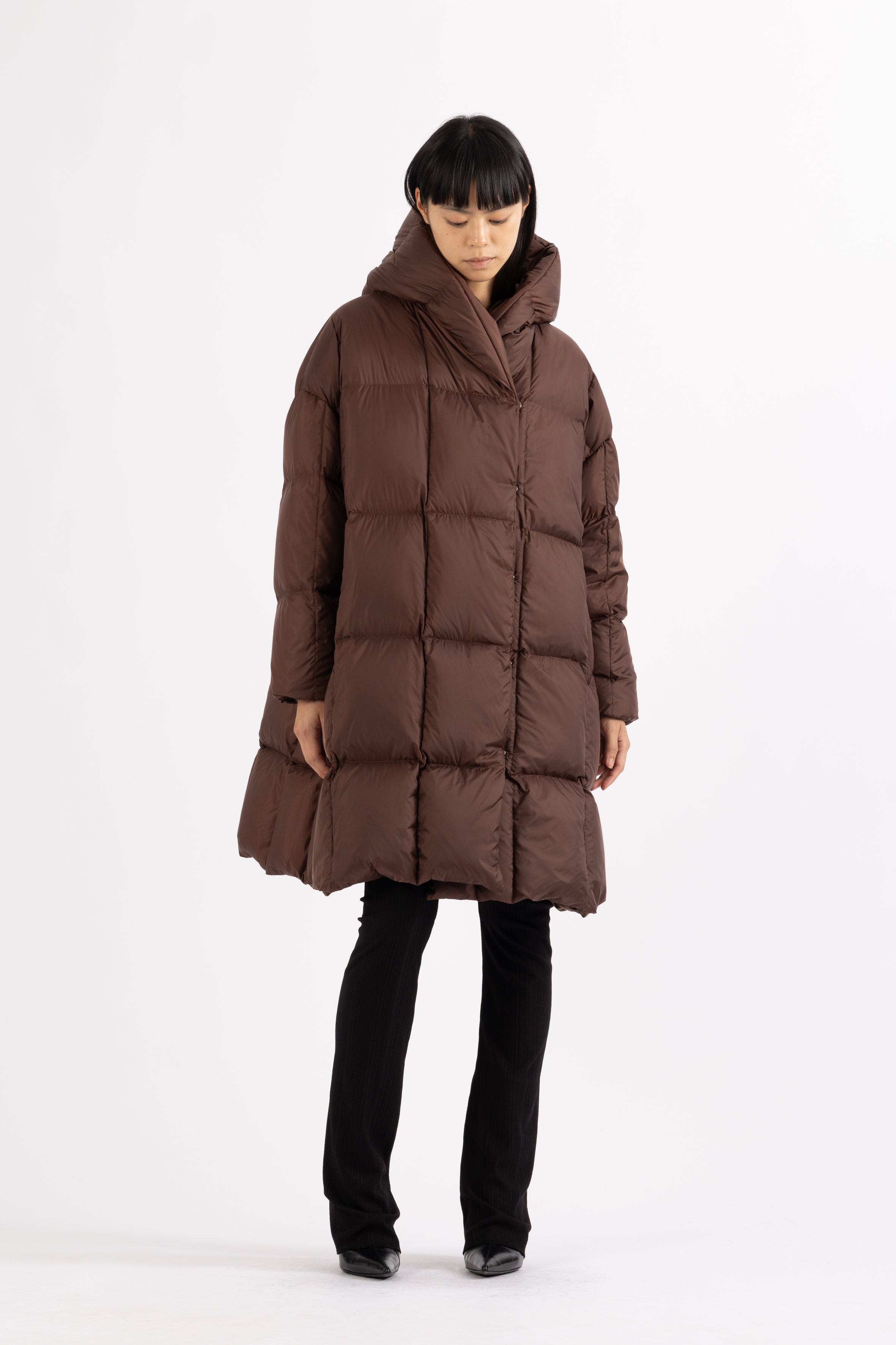 LEMPELIUS wrap down coat in chestnut