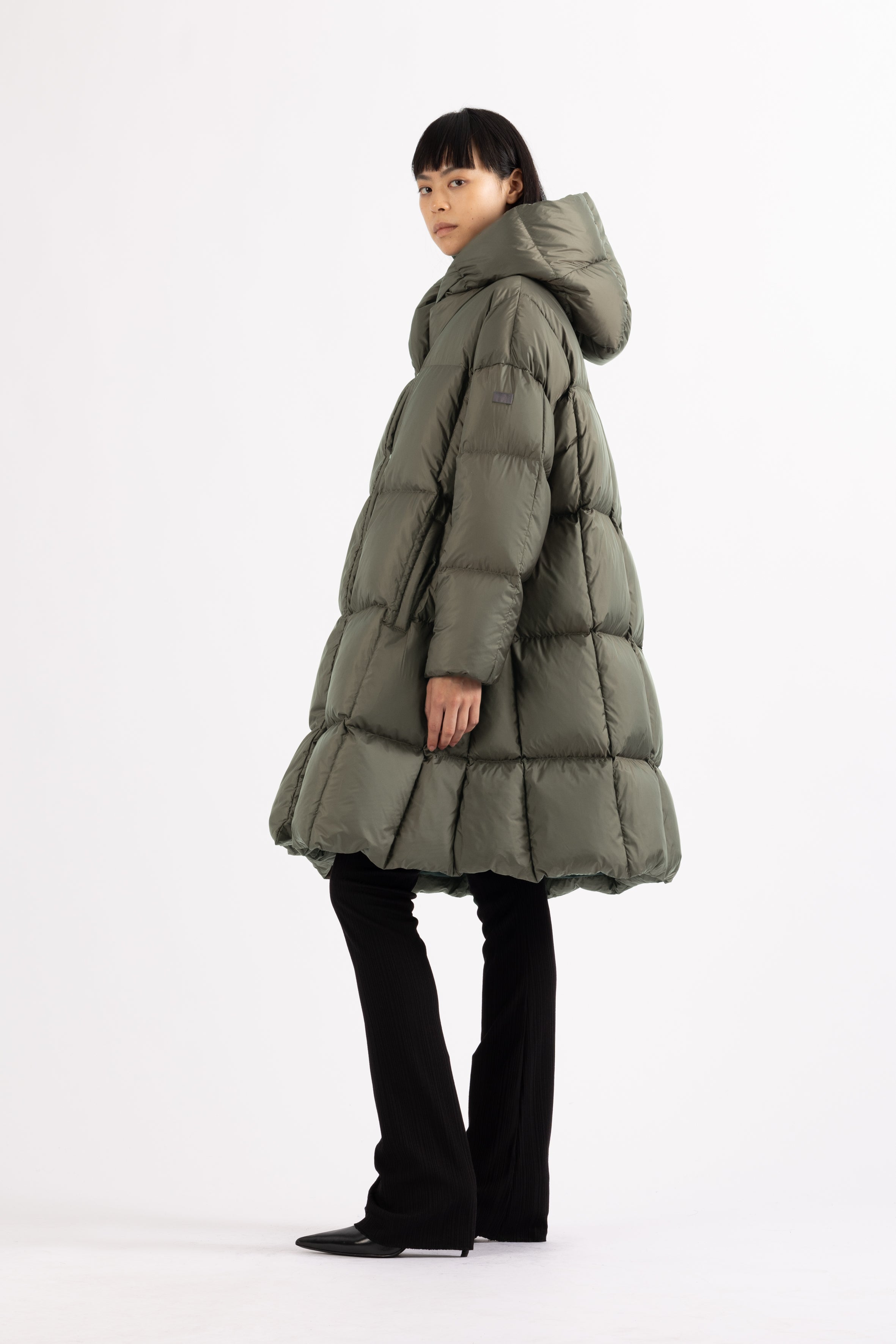 LEMPELIUS wrap down coat in muted green