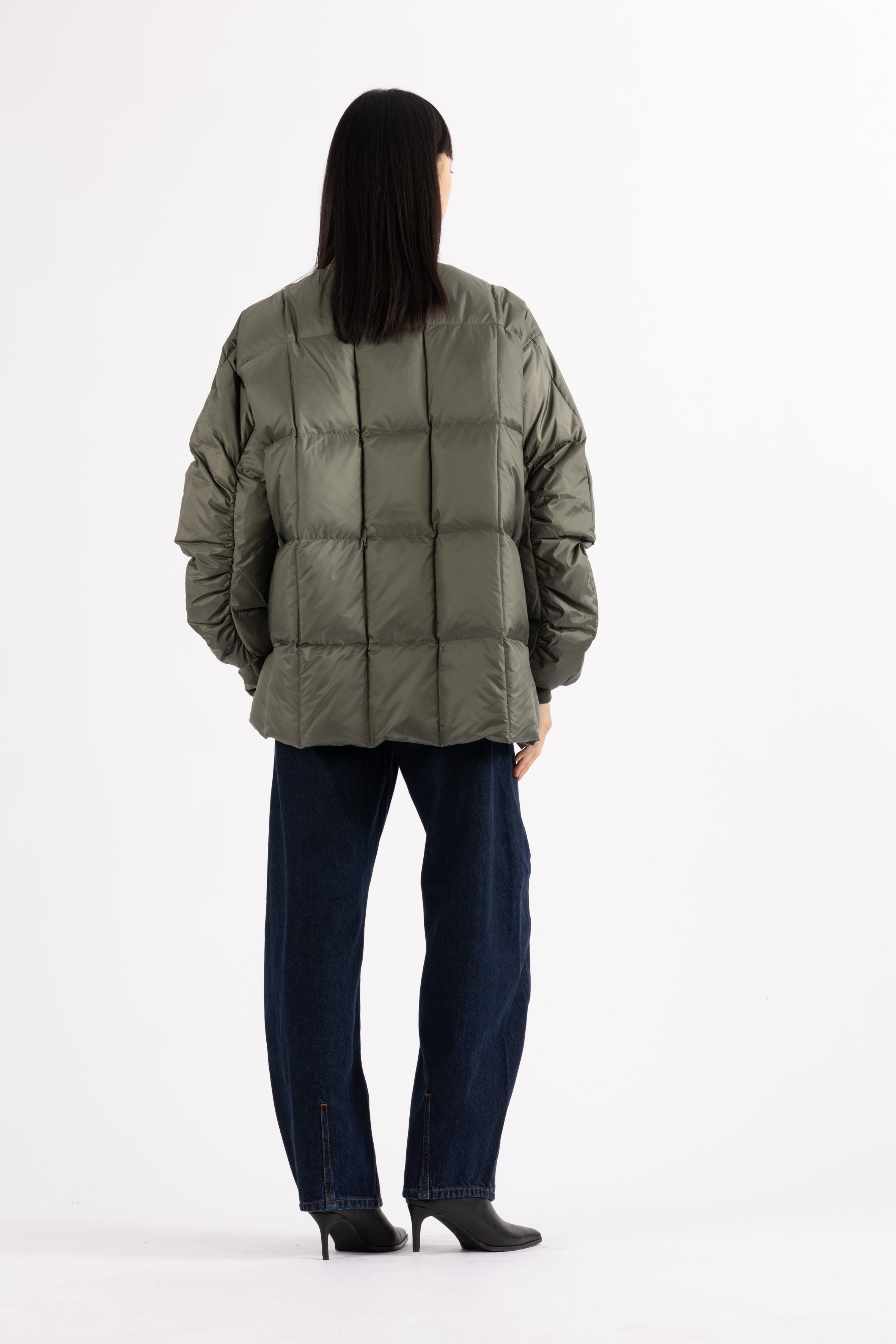 LEMPELIUS silky nylon light down jacket in muted green 