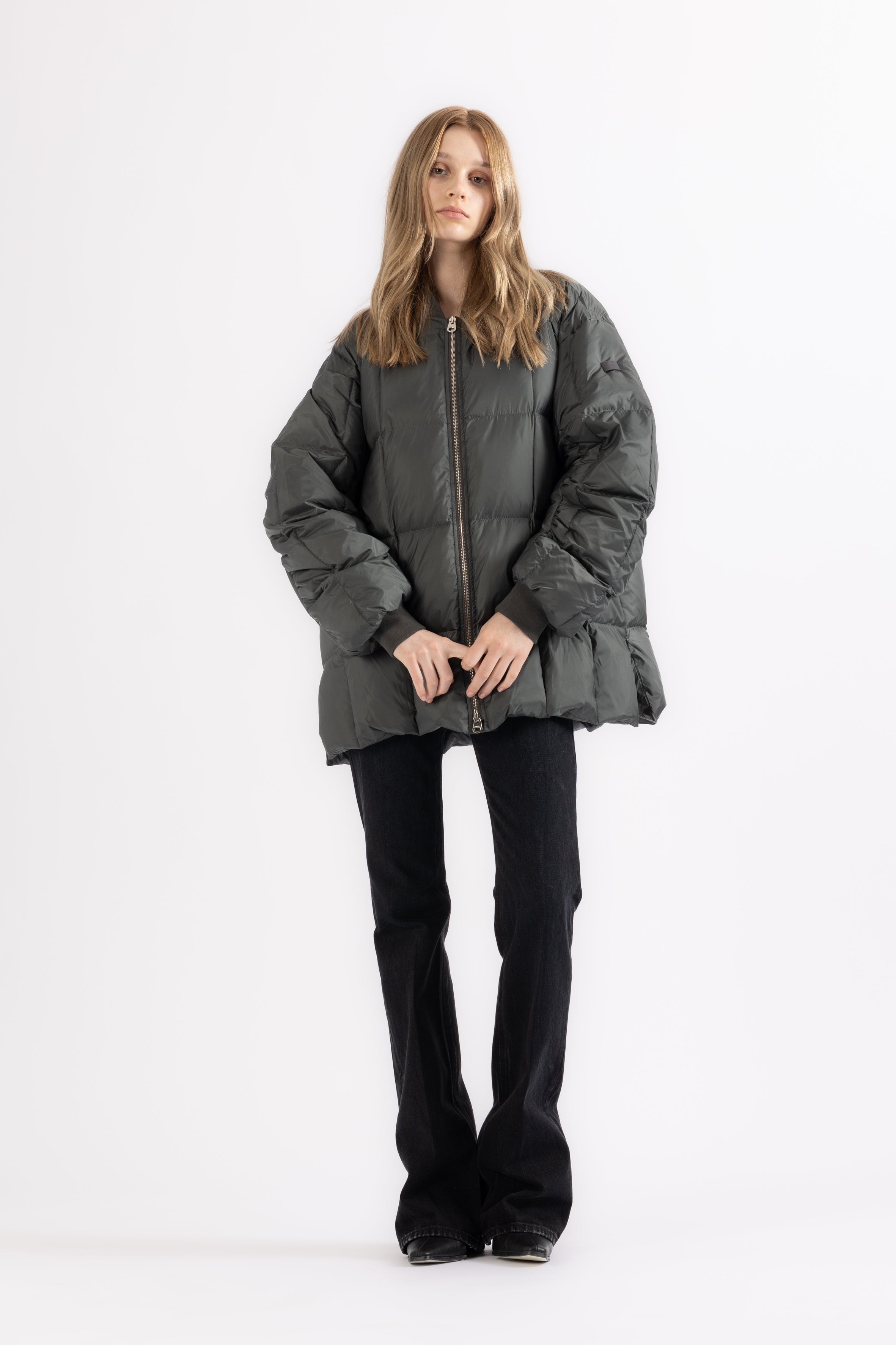 LEMPELIUS silky nylon light down jacket in iron grey