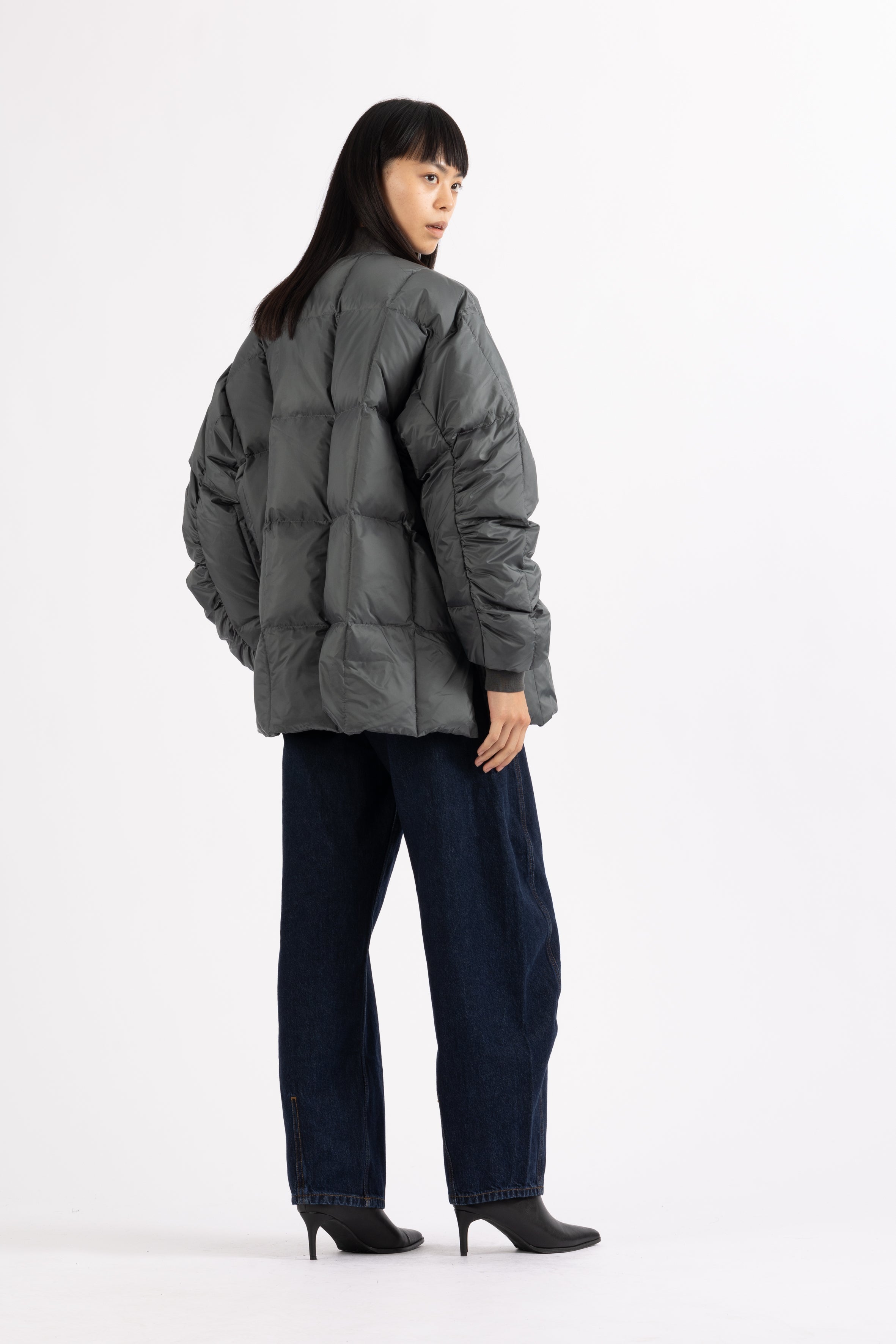 LEMPELIUS silky nylon light down jacket in iron grey