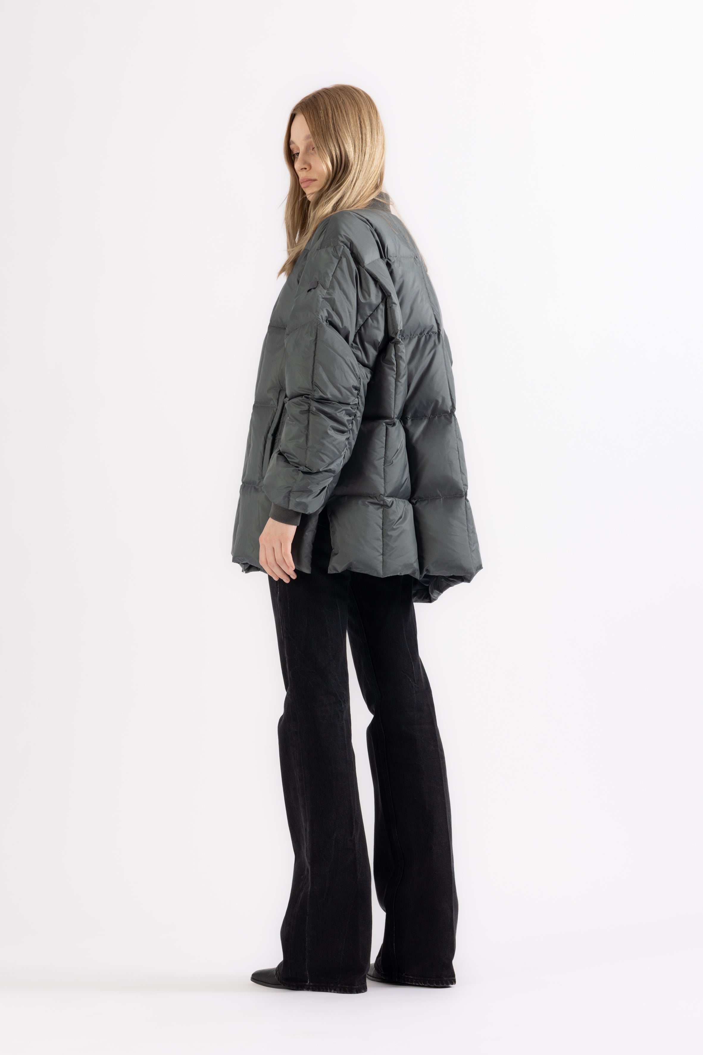 LEMPELIUS silky nylon light down jacket in iron grey
