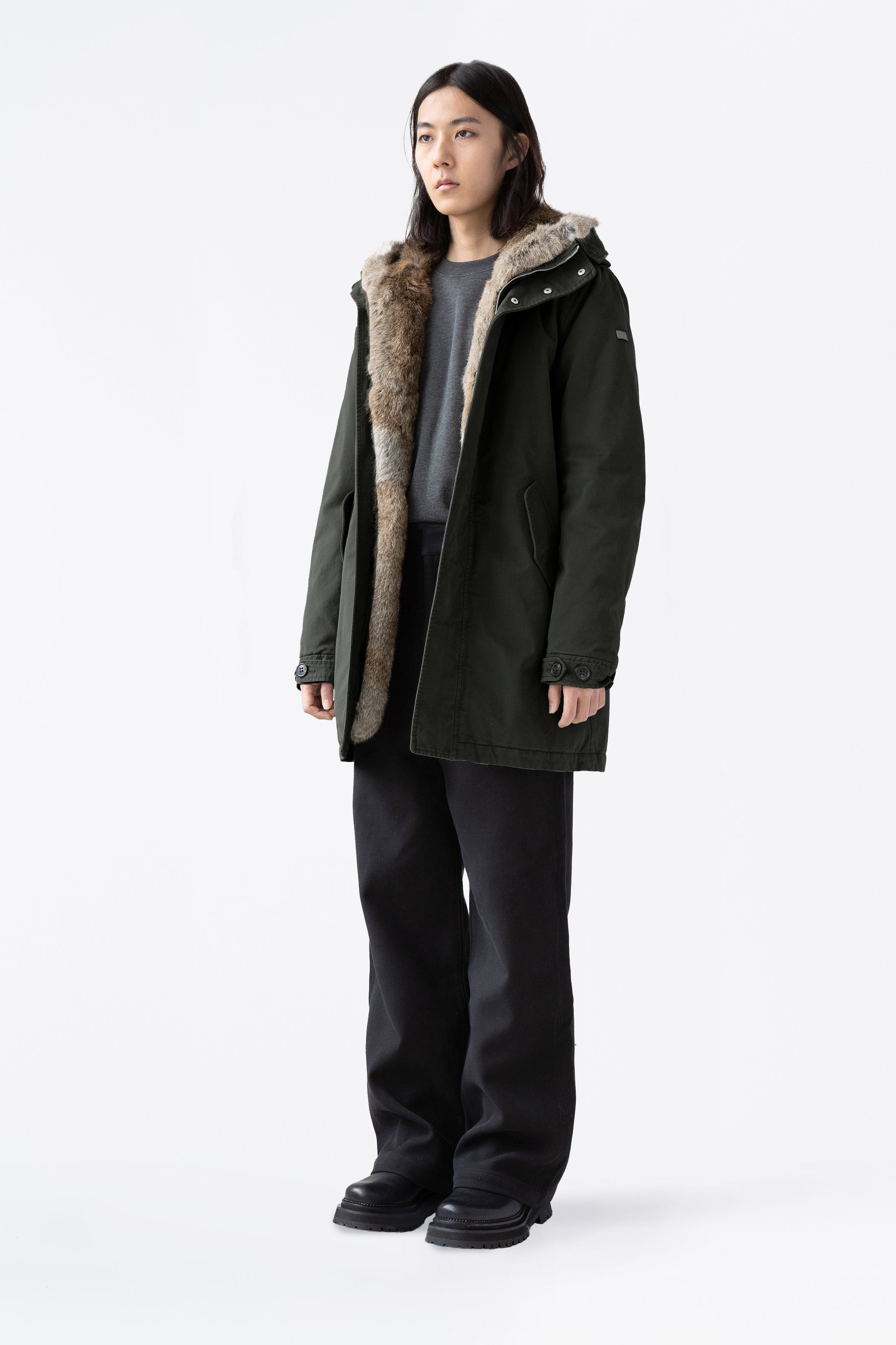 Green parka black fur hood best sale