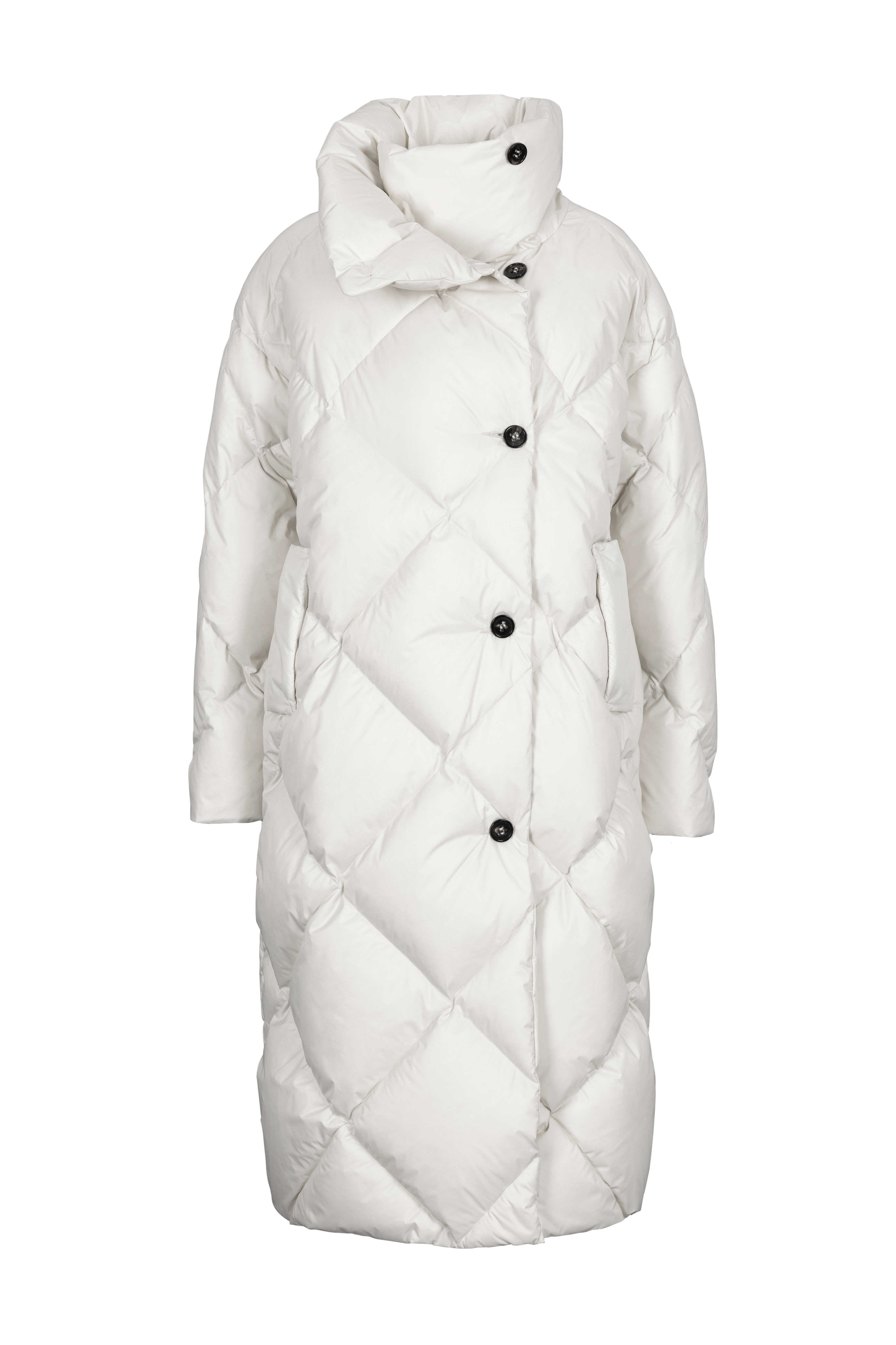 oversized Lempelius diamond quilt down coat in off-white