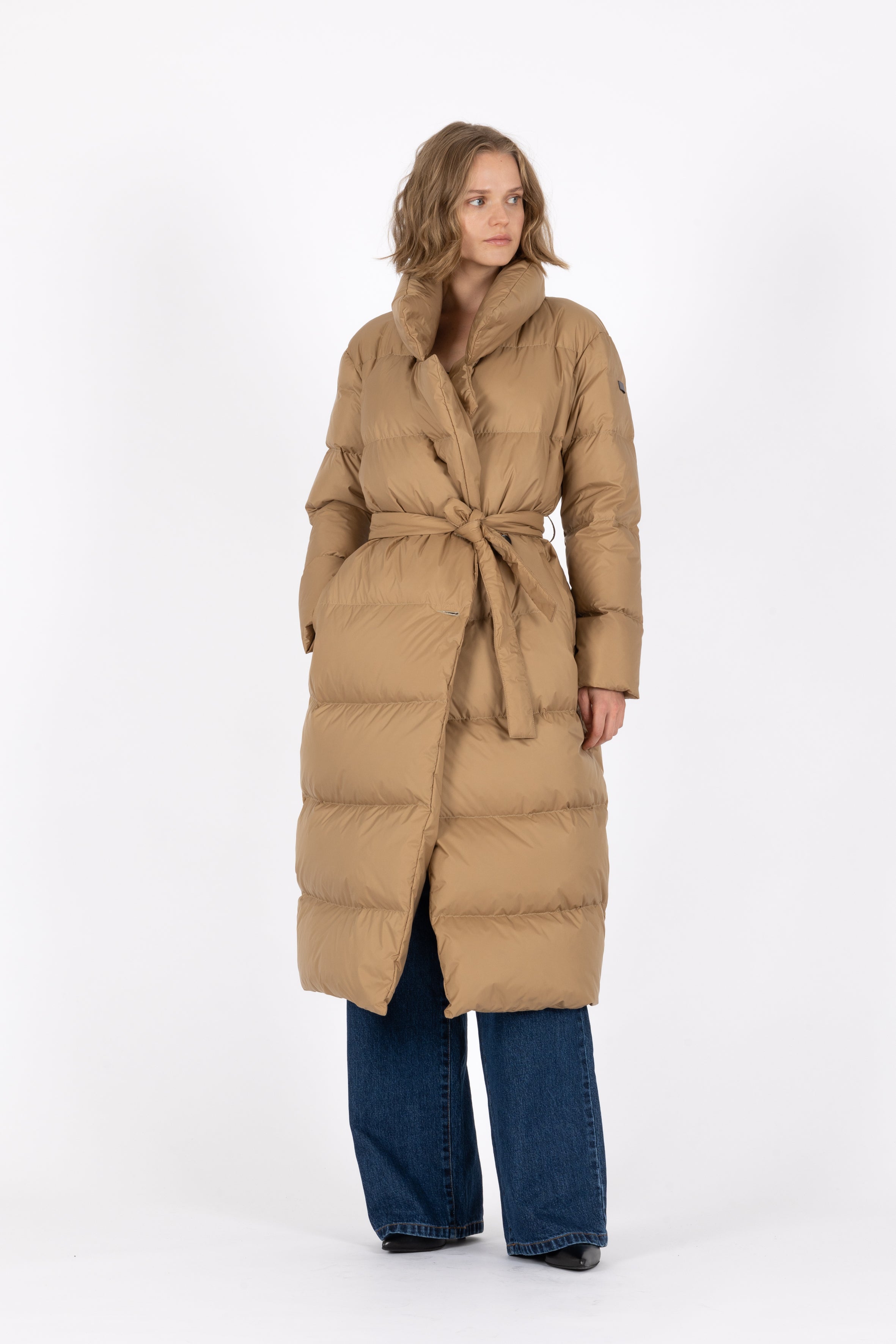 Belted Puffer Coat (Khaki Brown)
