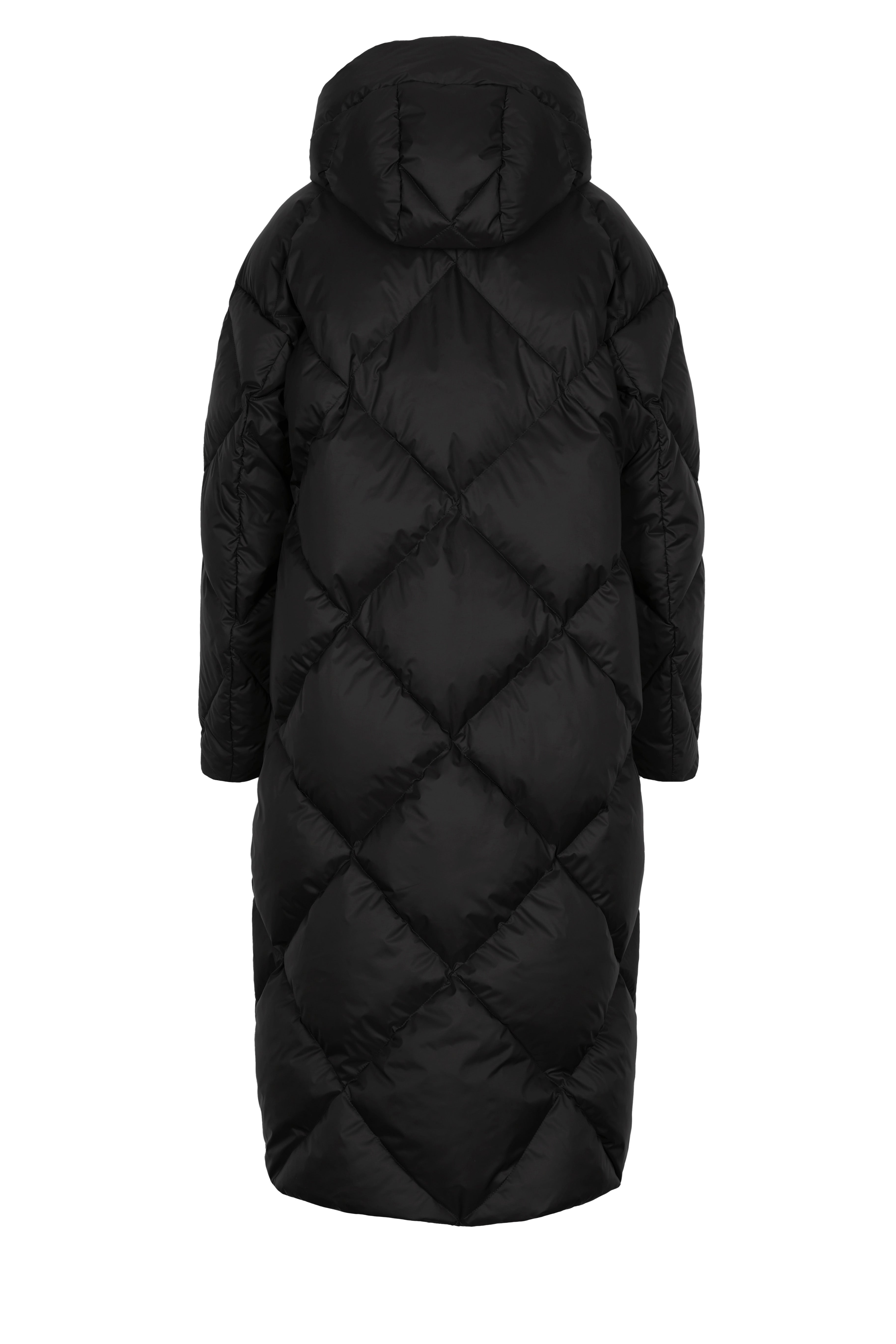 large Diamond Quilted down coat with polished two-way metal zipper