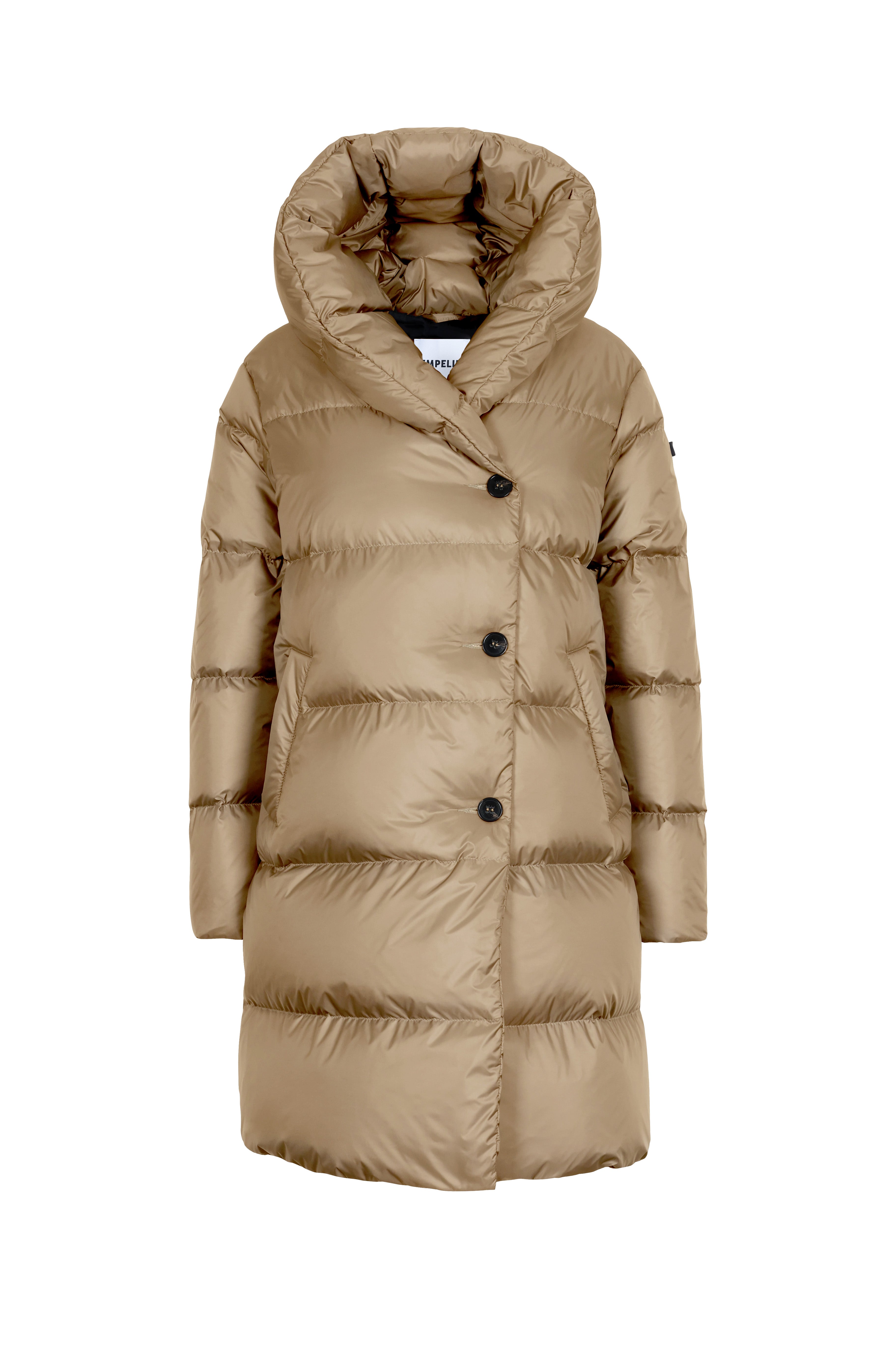 fitted mid lenght Lempelius down coat in biscuit
