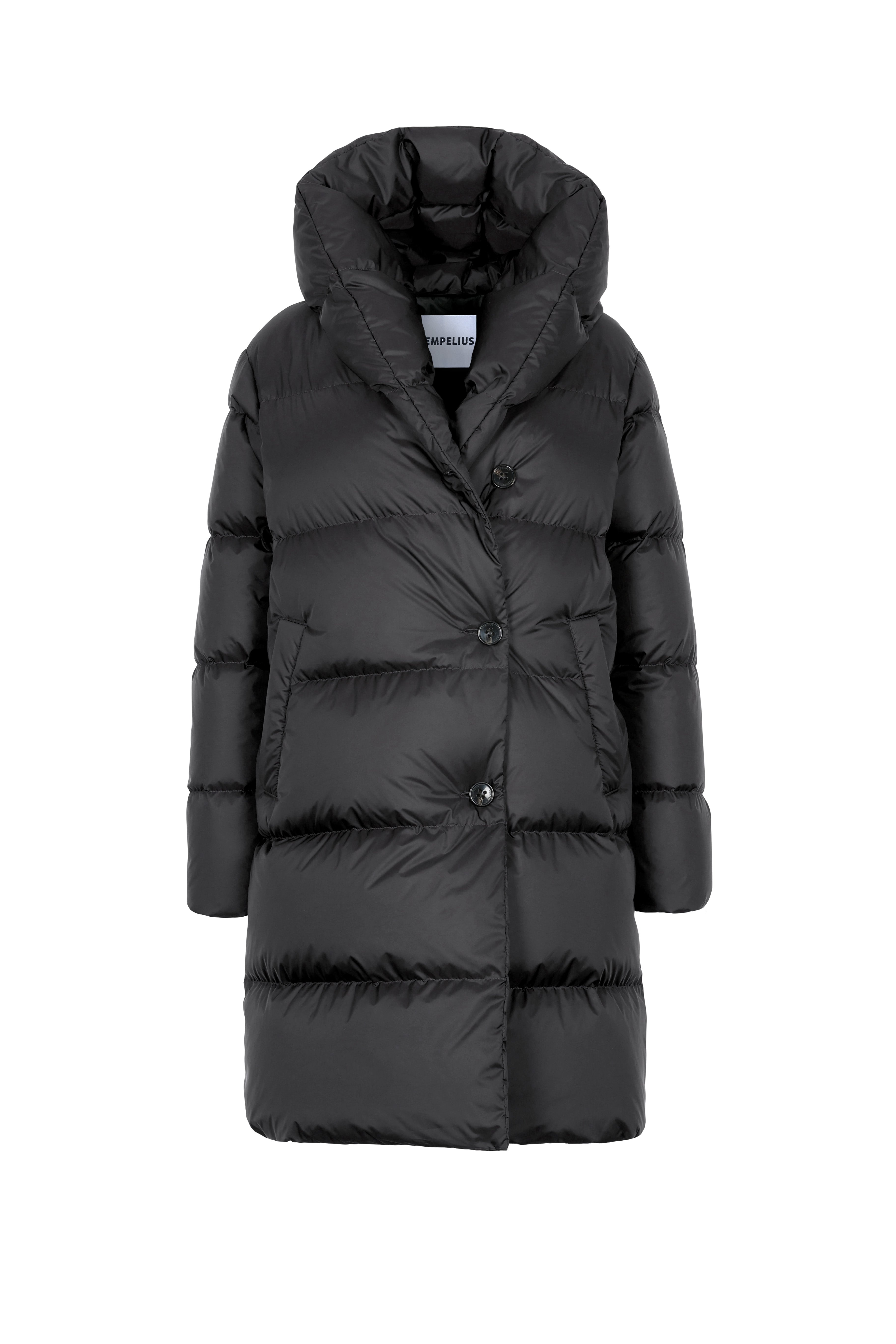 fitted mid lenght Lempelius down coat in black