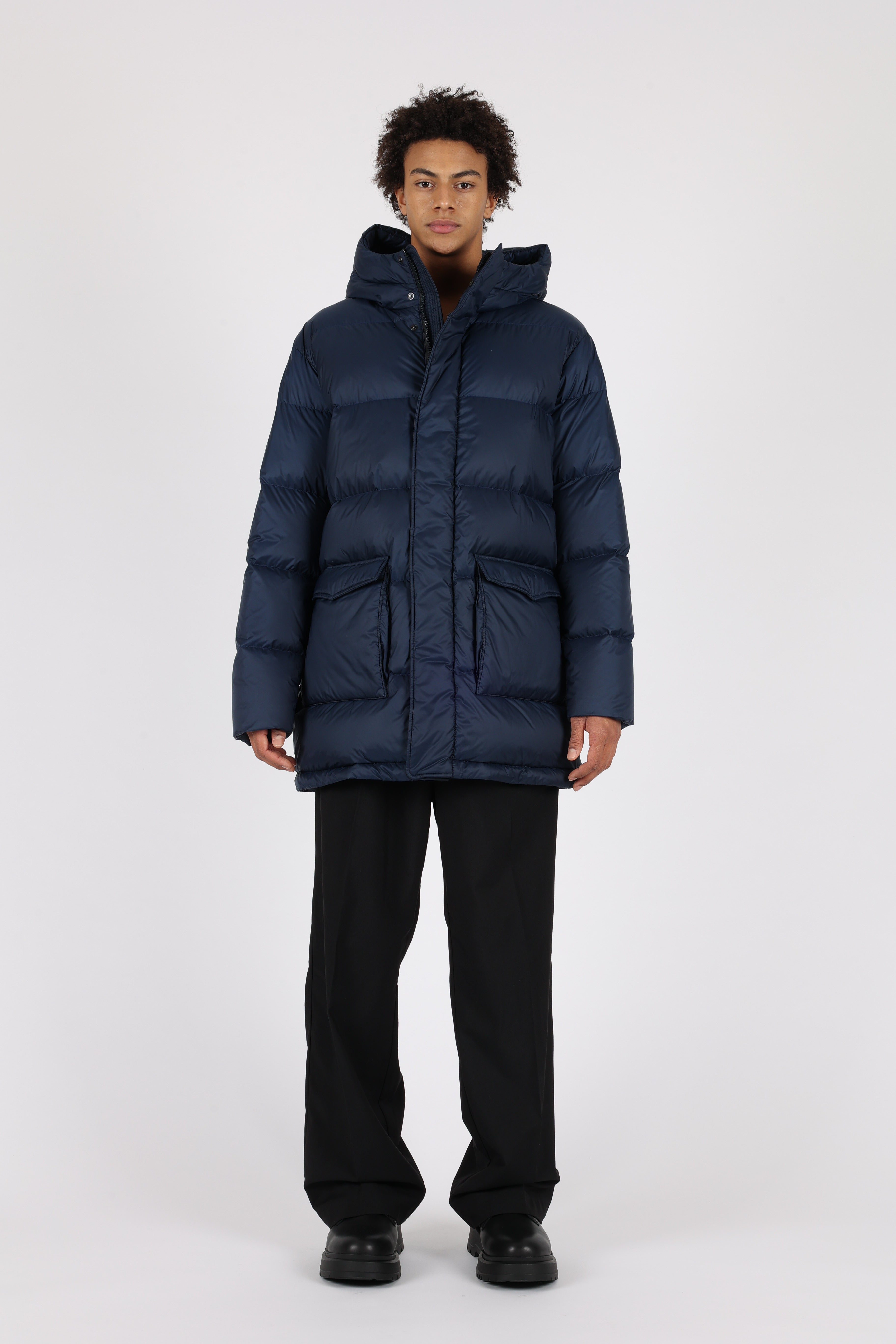 Mens Lempelius Down coat with Patchpockets in navy