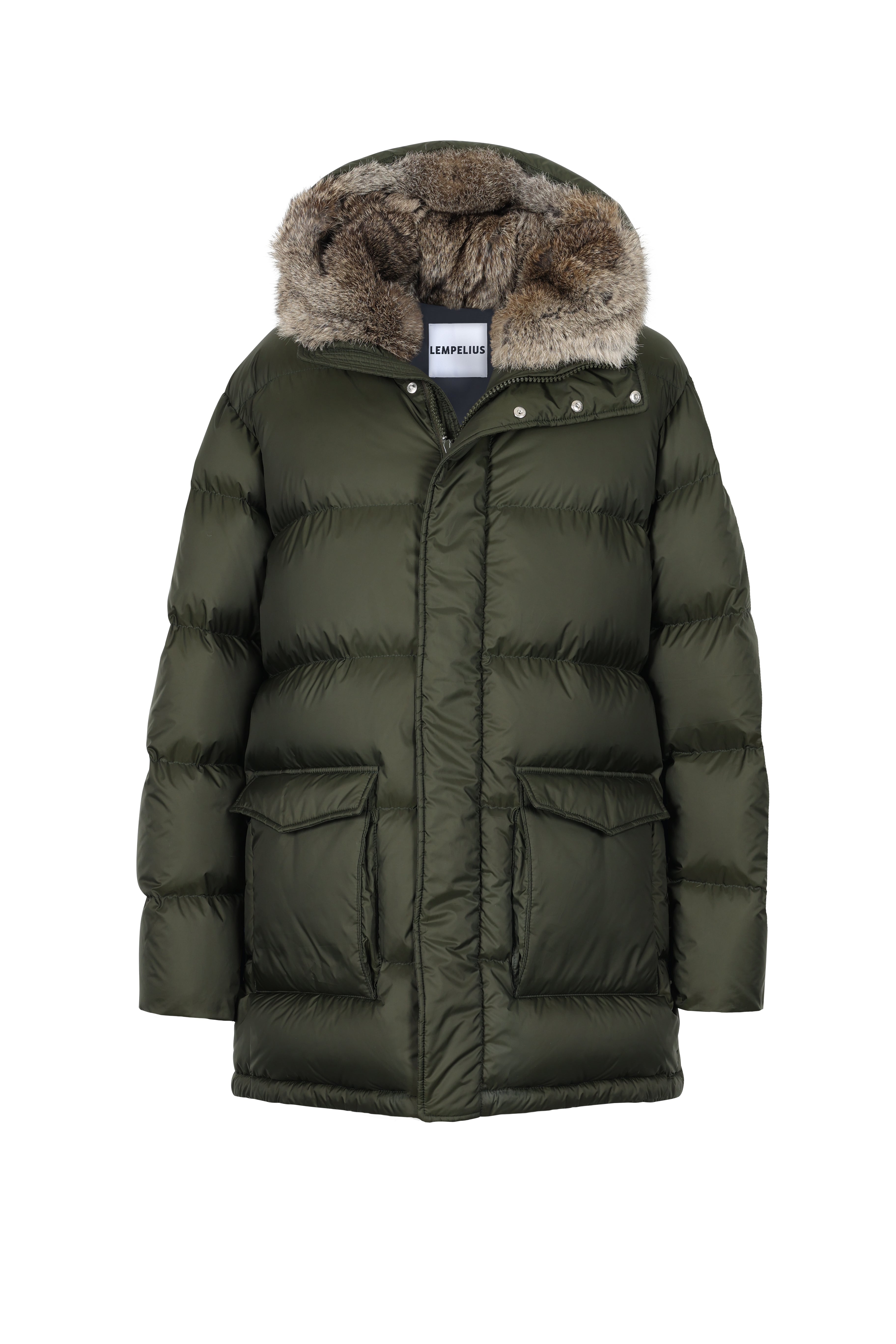 Lempelius Down coat with fur hood in pine green