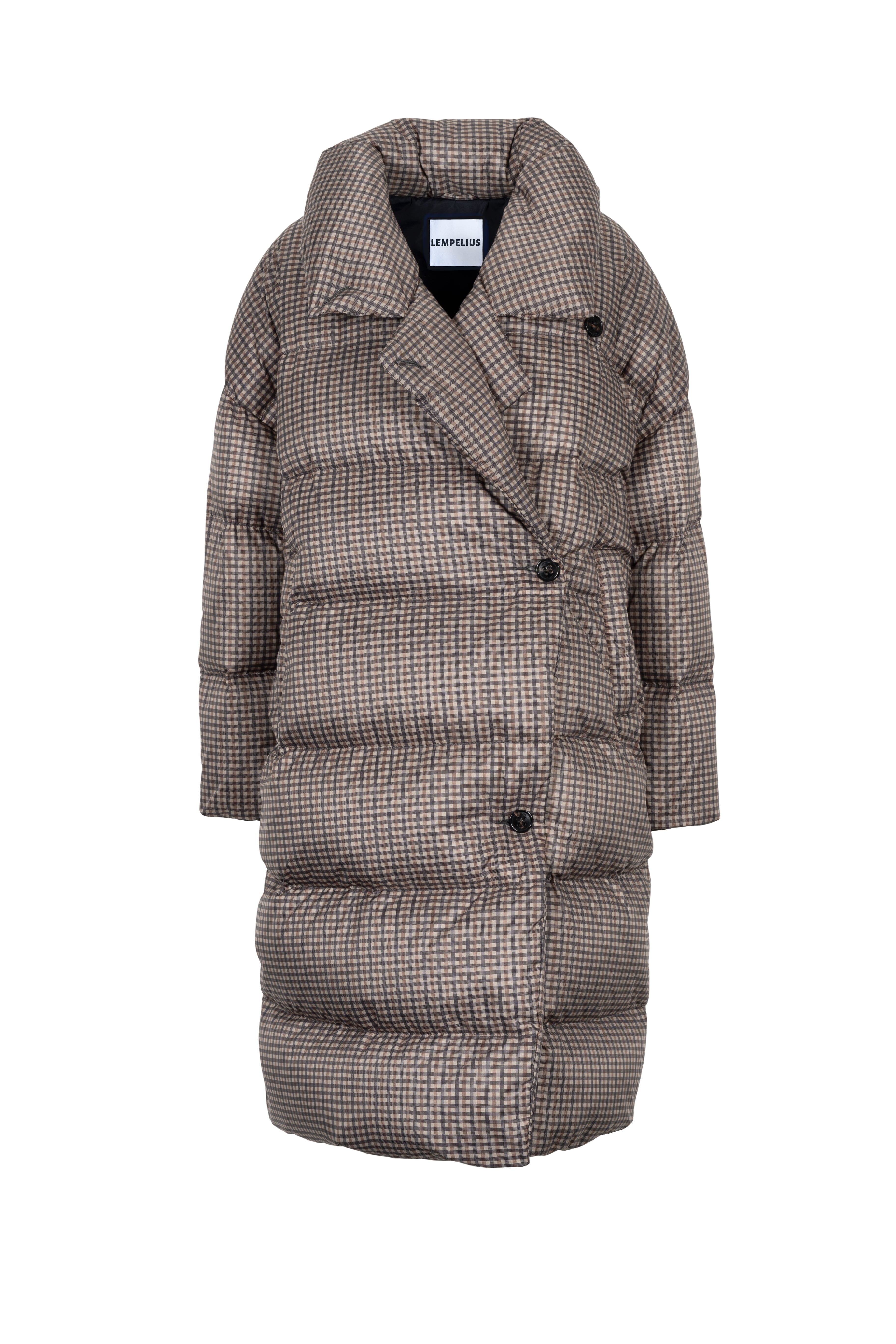 Oversized Lempelius wrap down coat with check print