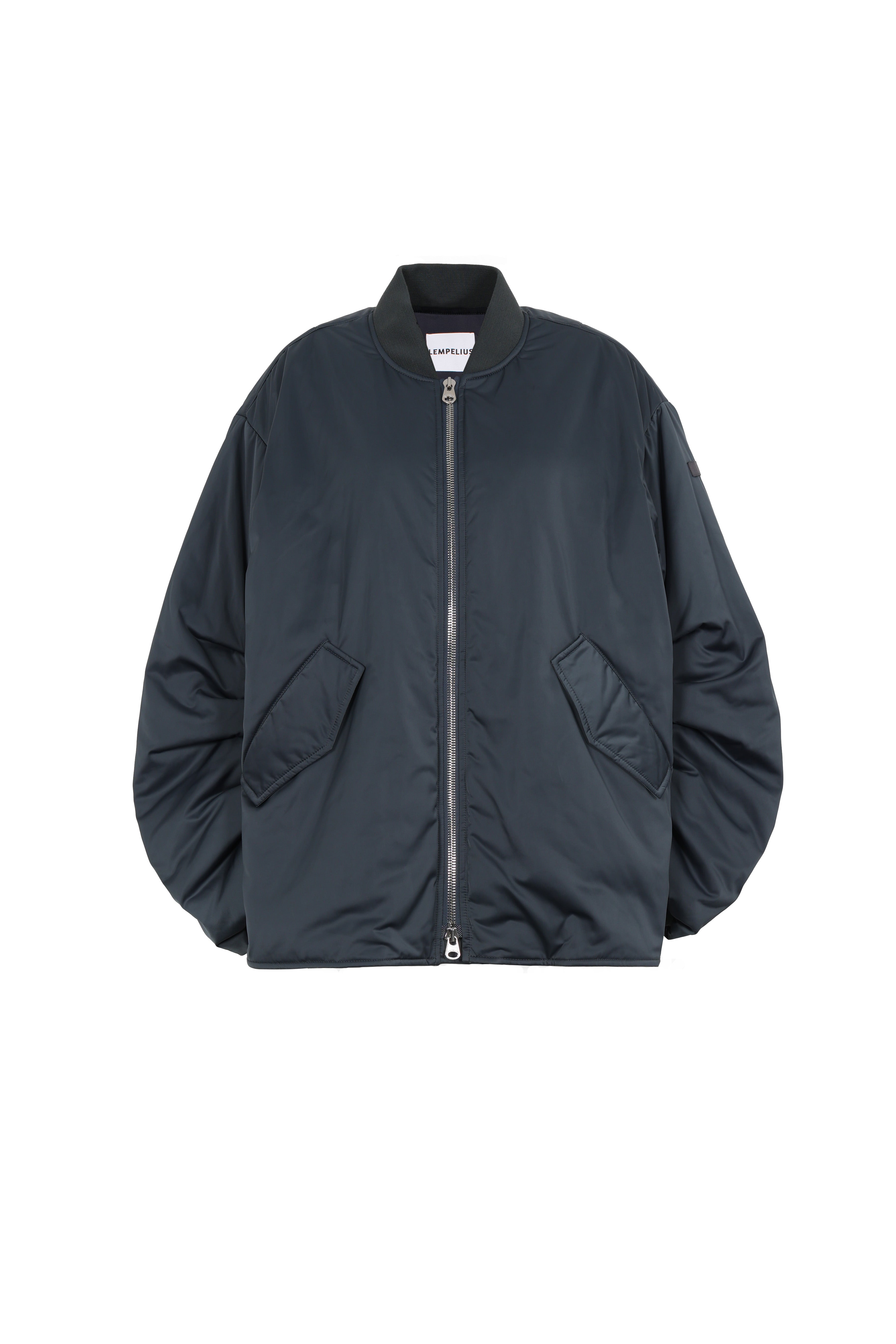 Flared bomber jacket in graphite blue
