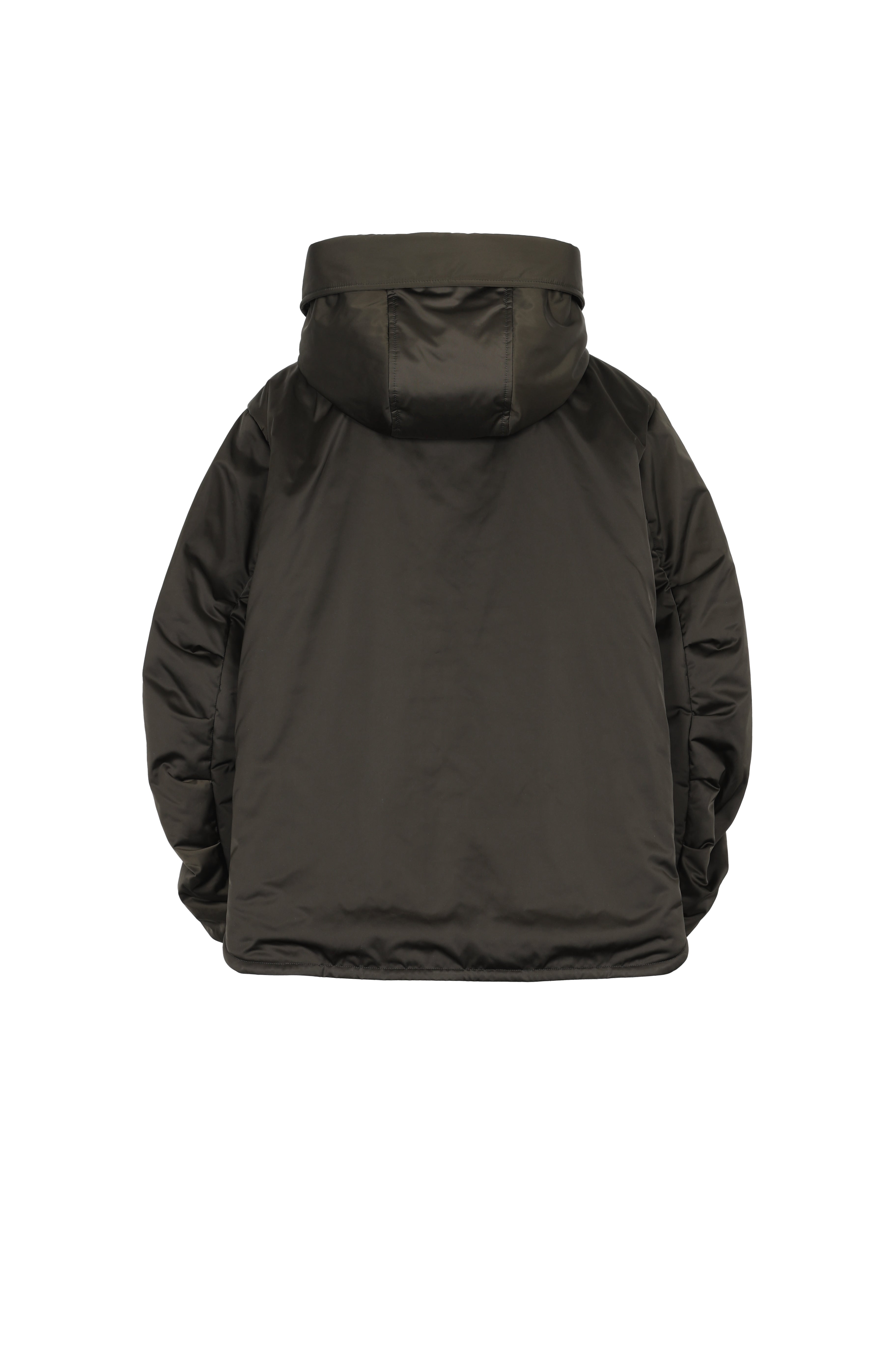 hooded LEMPELIUS satin padded lightweight parka in dark olive 