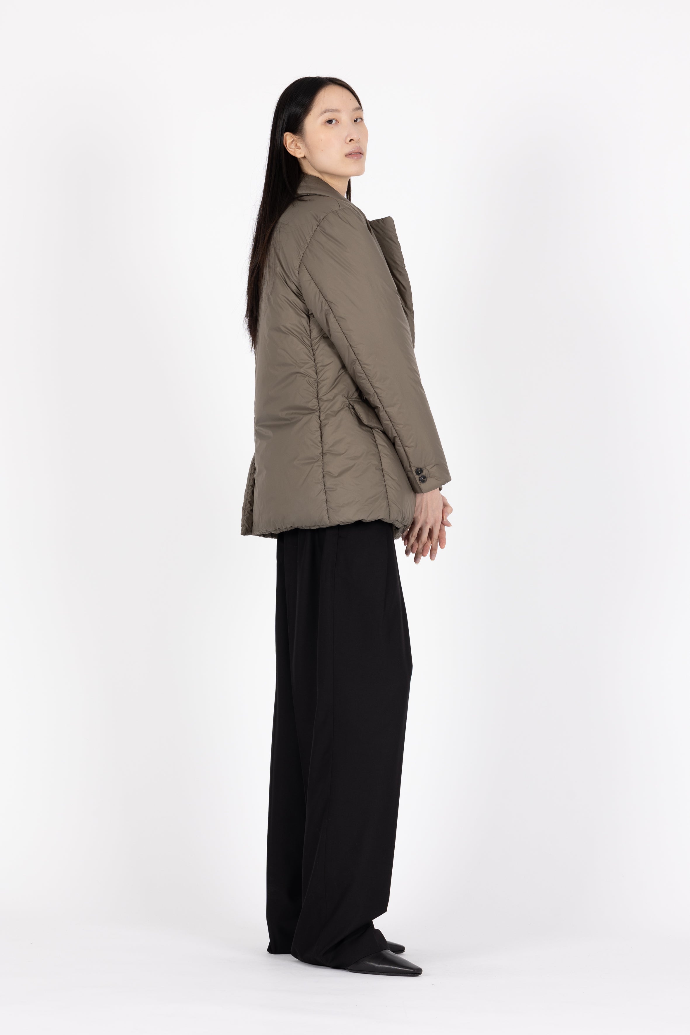 Padded Lempelius jacket with lapel collar olive green