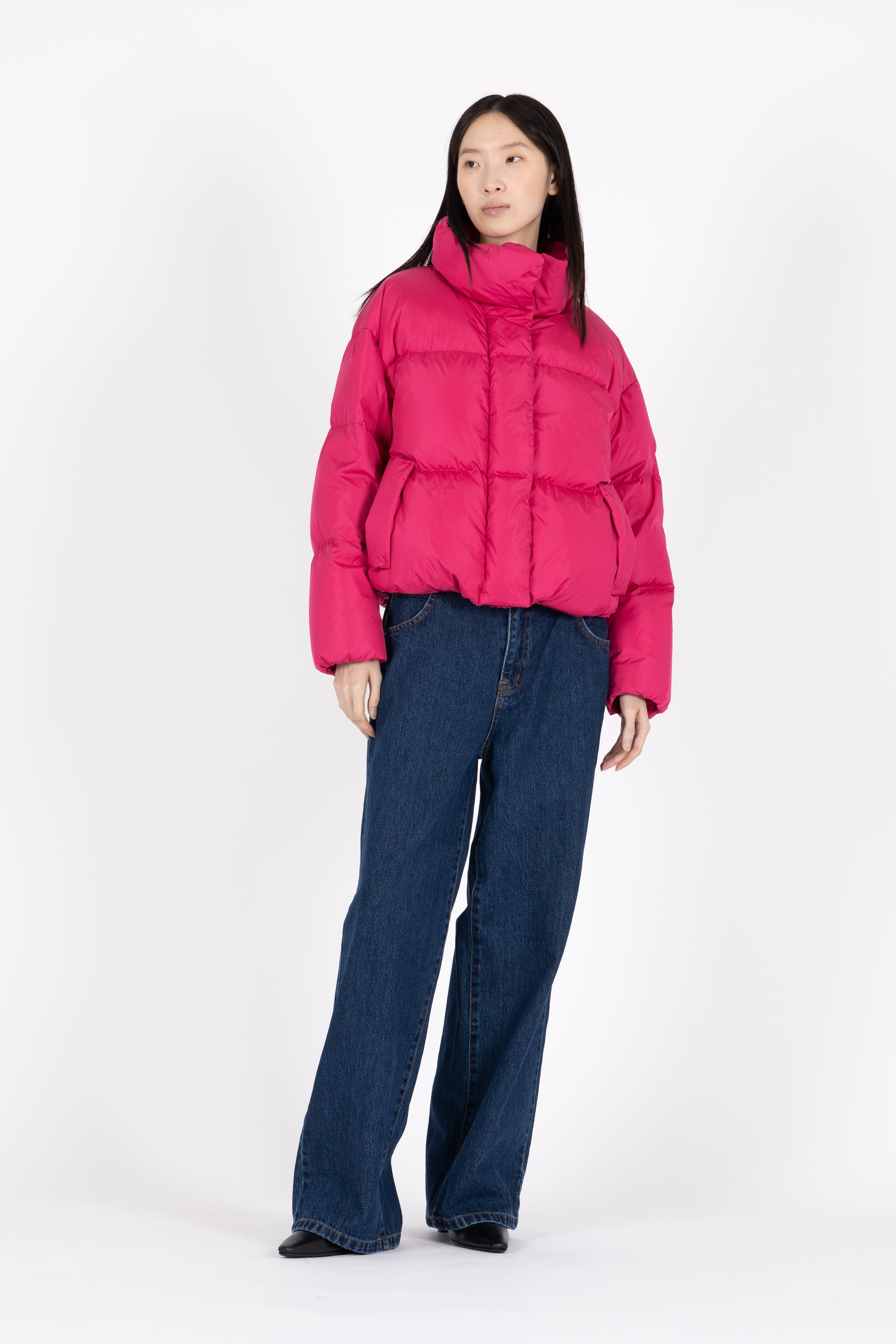 short down puffer in pink