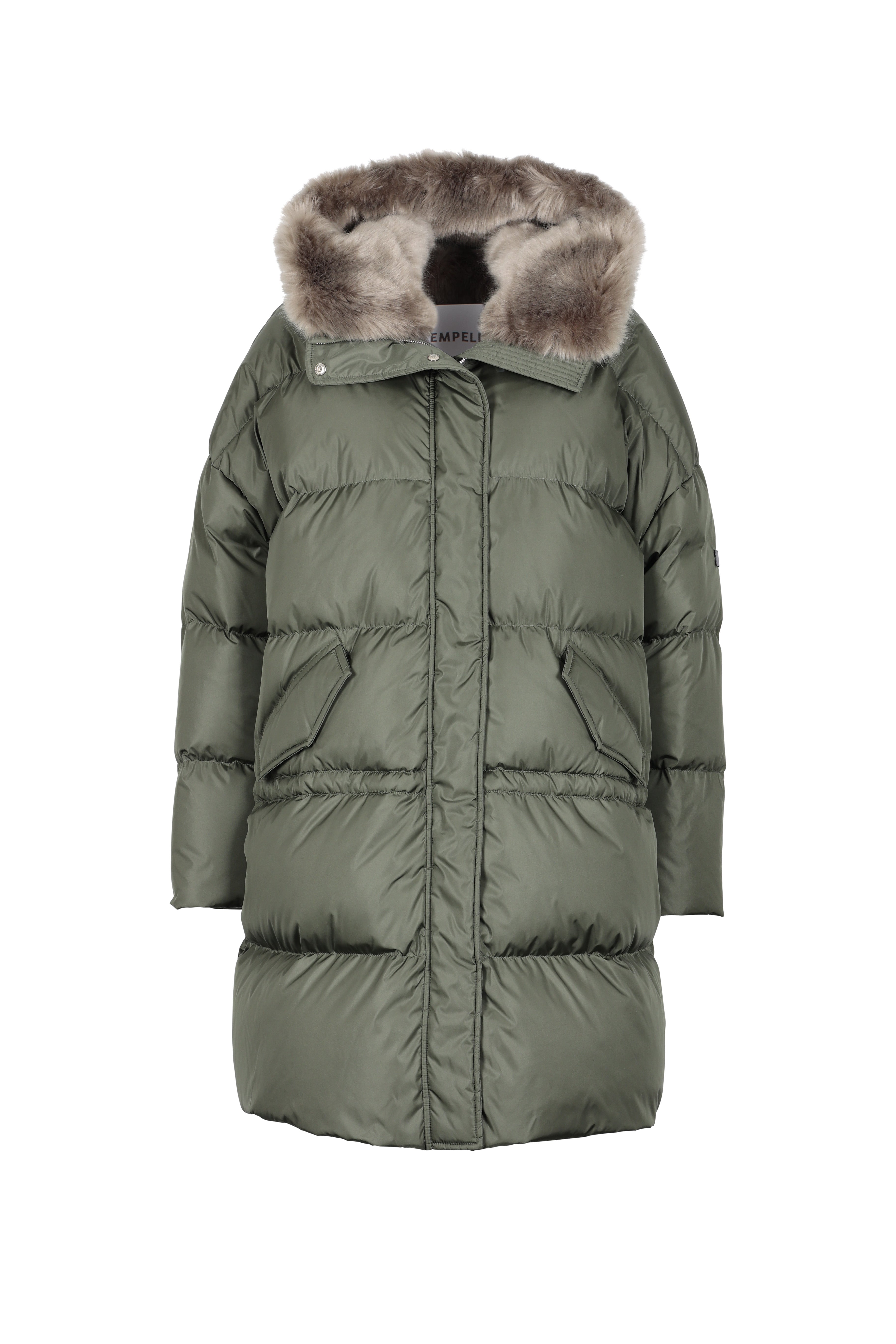 oversized Lempelius down parka in the color mud green
