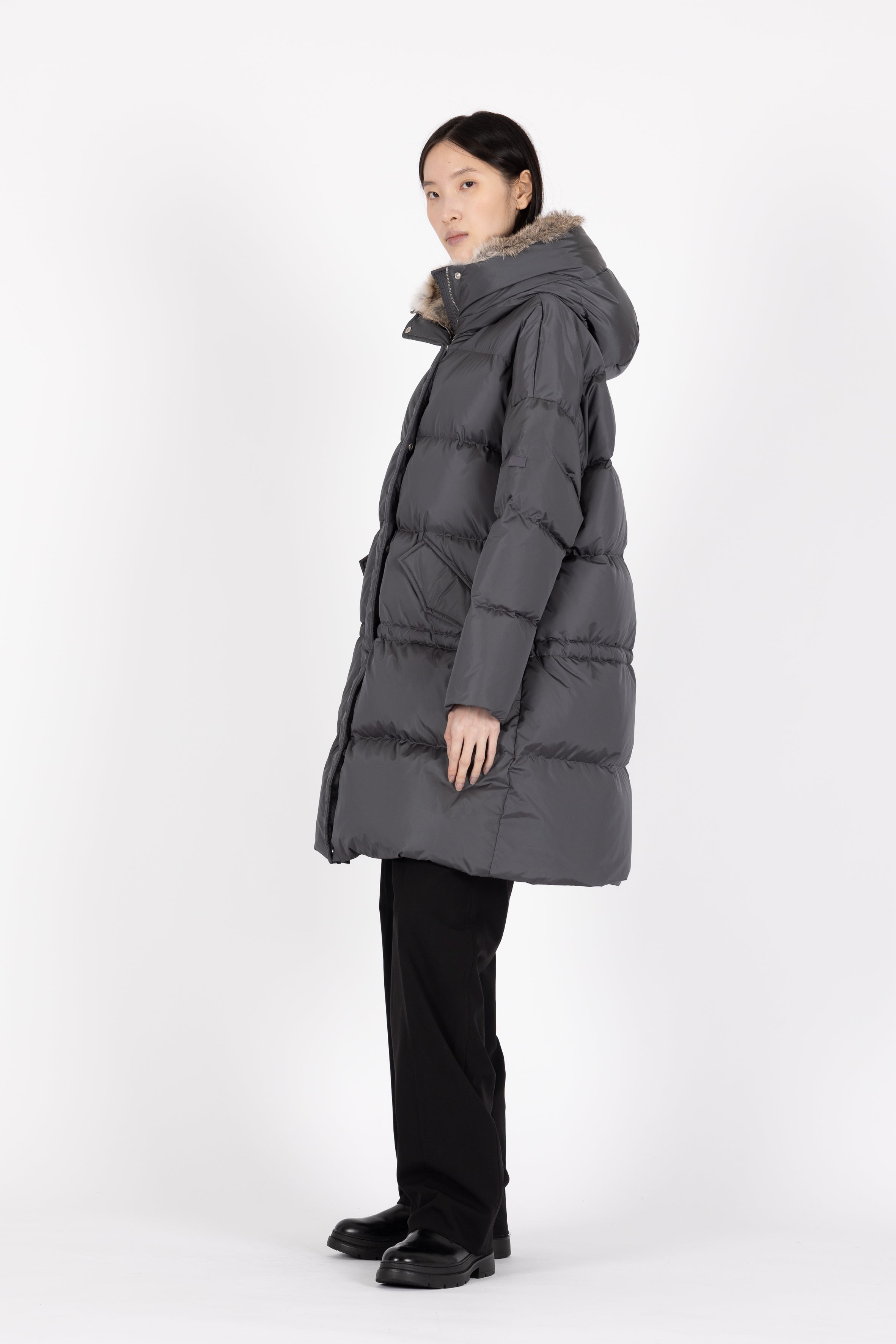 oversized Lempelius down parka in the color iron grey