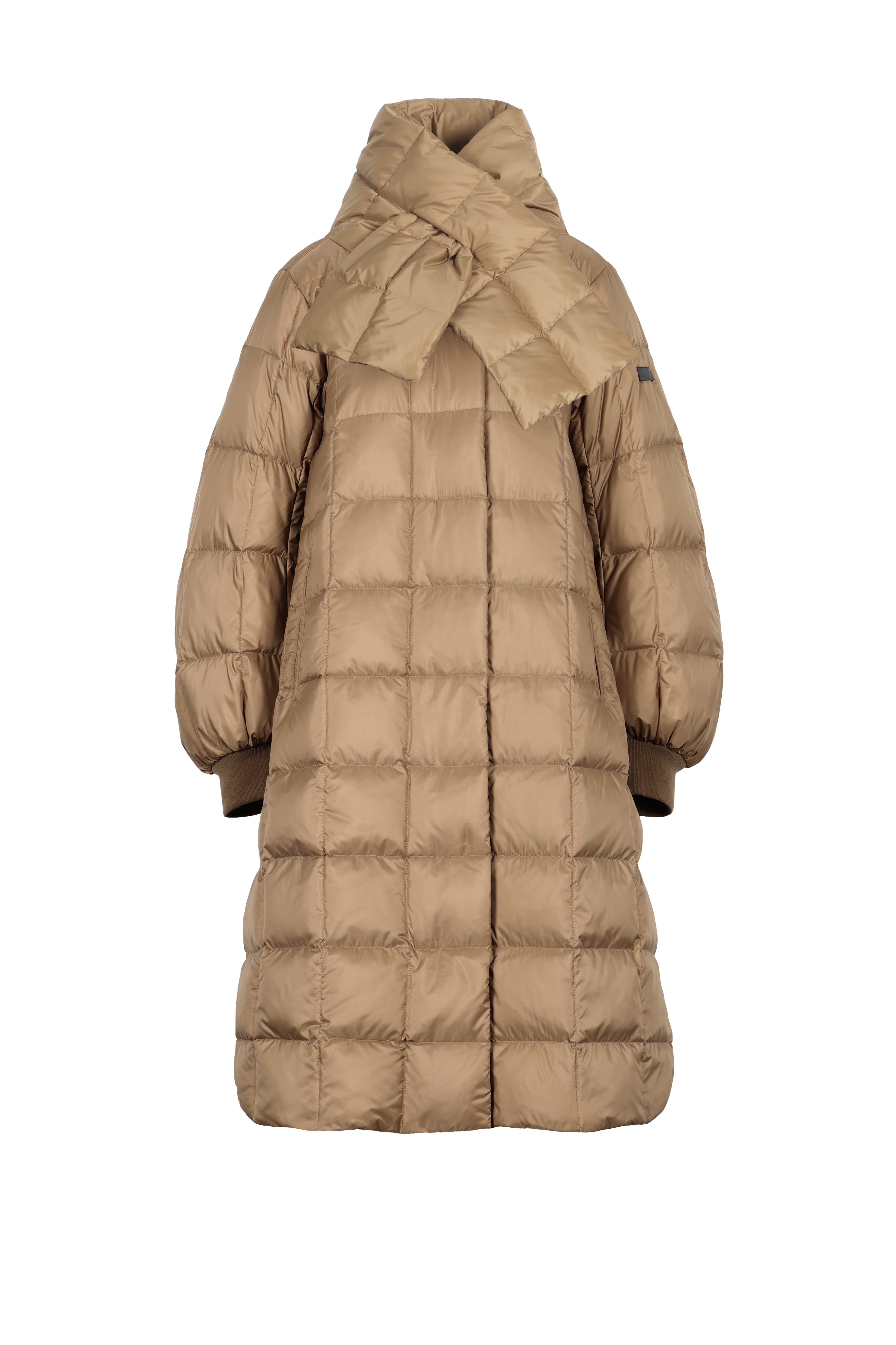 light brown oat colored lightweight LEMPELIUS down coat with box quilt and warm cotton cuffs