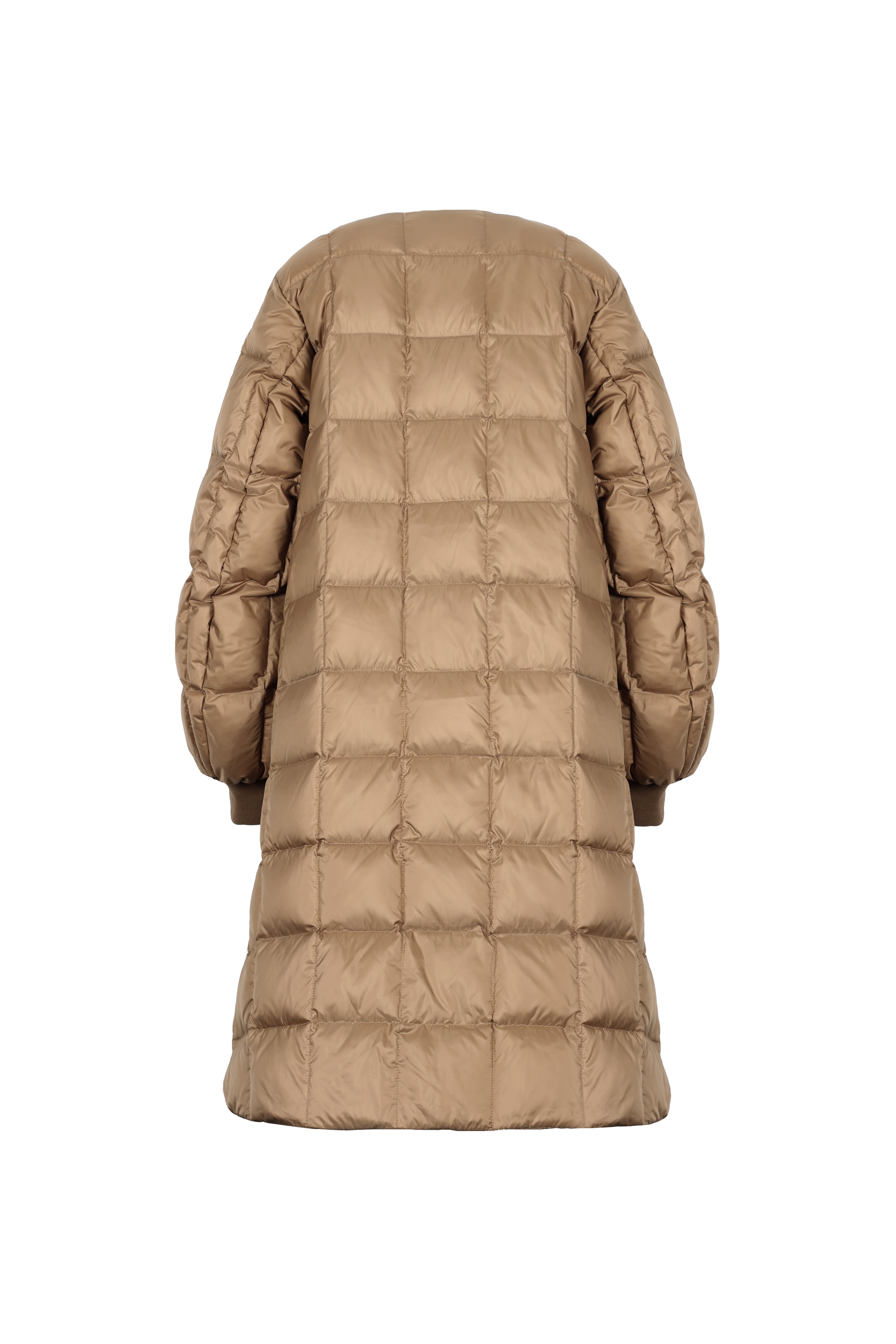 light brown oat colored lightweight LEMPELIUS down coat with box quilt