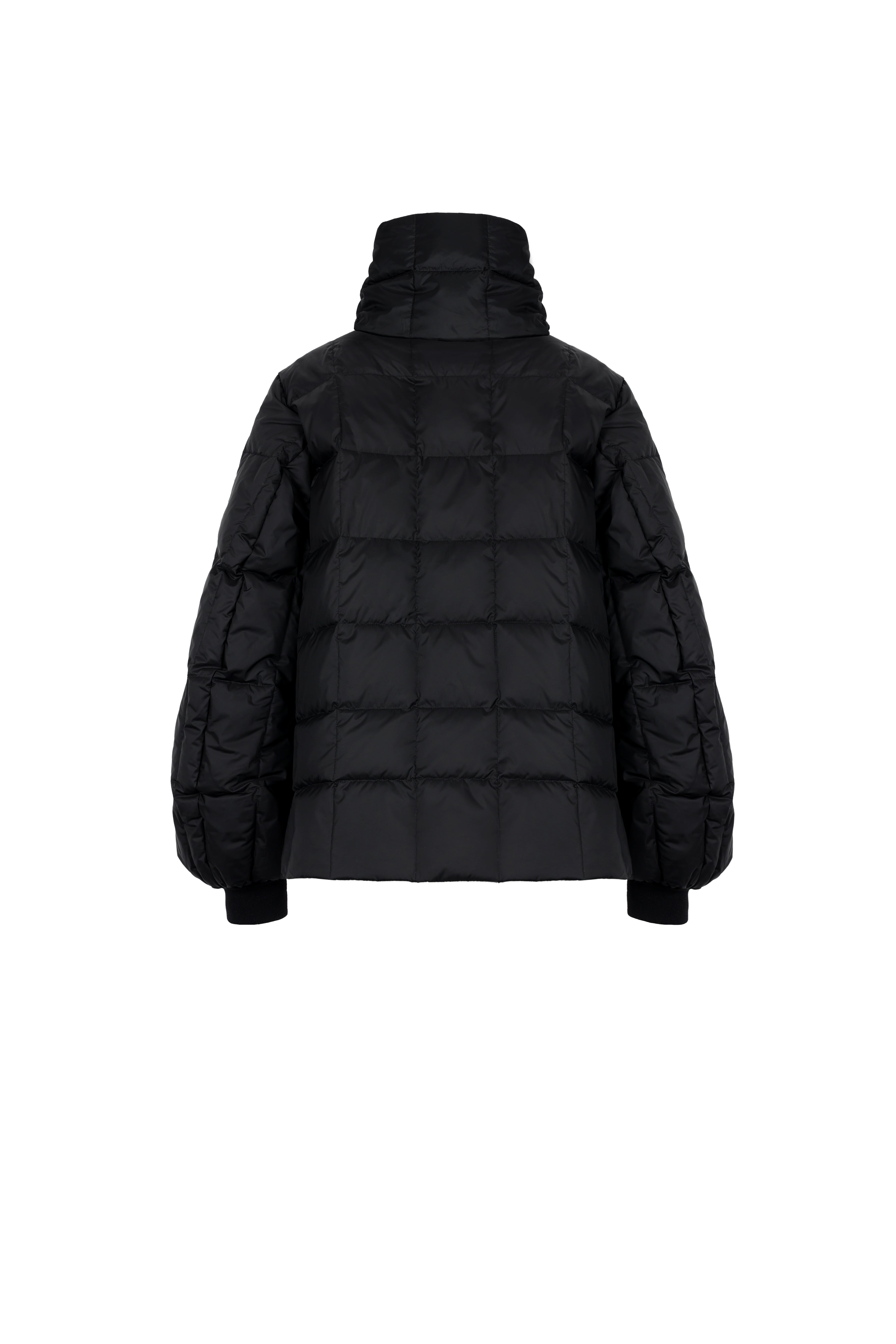 LEMPELIUS quilted lightweight jacket in black with box quilted down scarf from the back