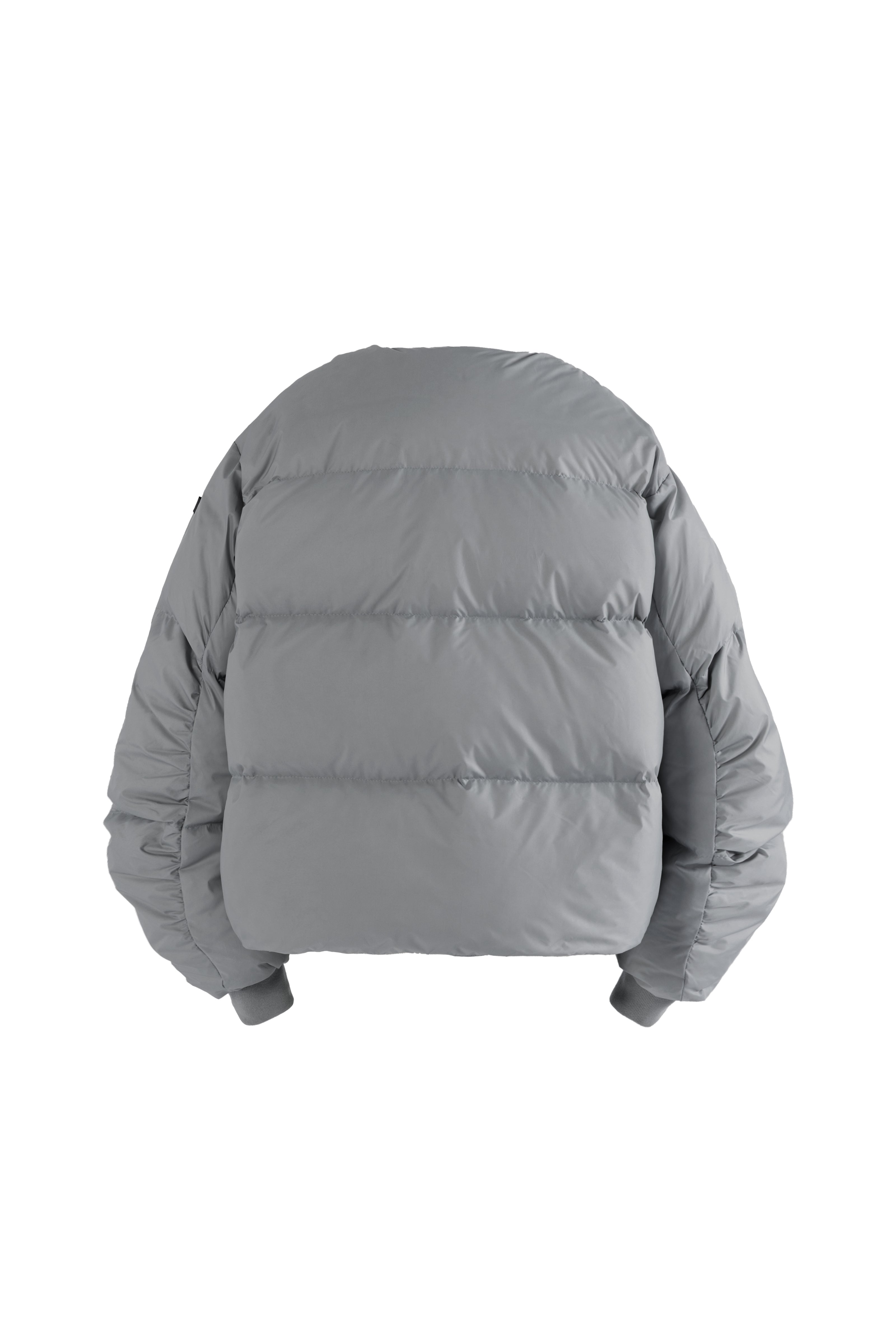 Gray puffer jacket without collar with cuffs