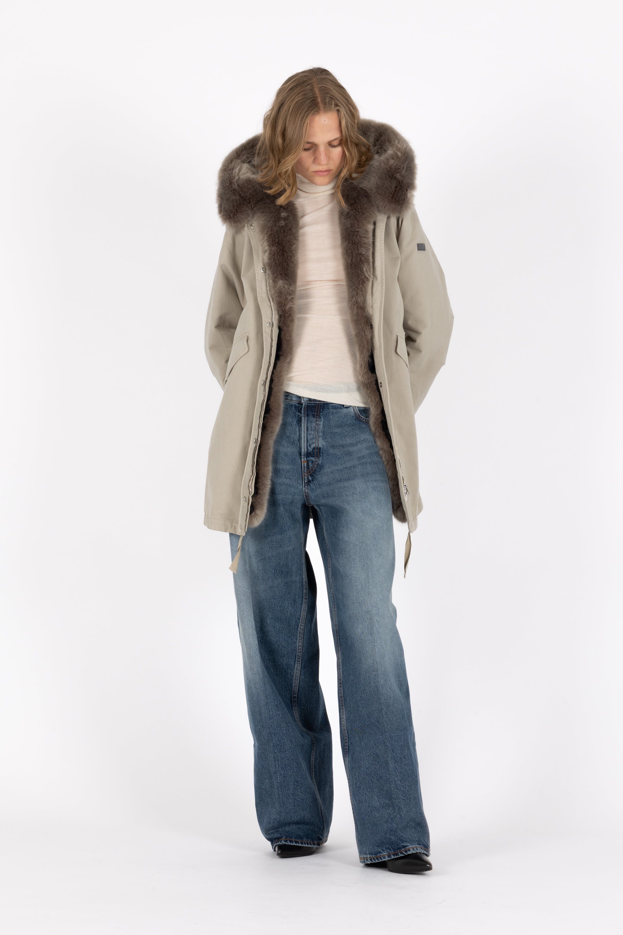 short flared cotton parka with flap pockets
