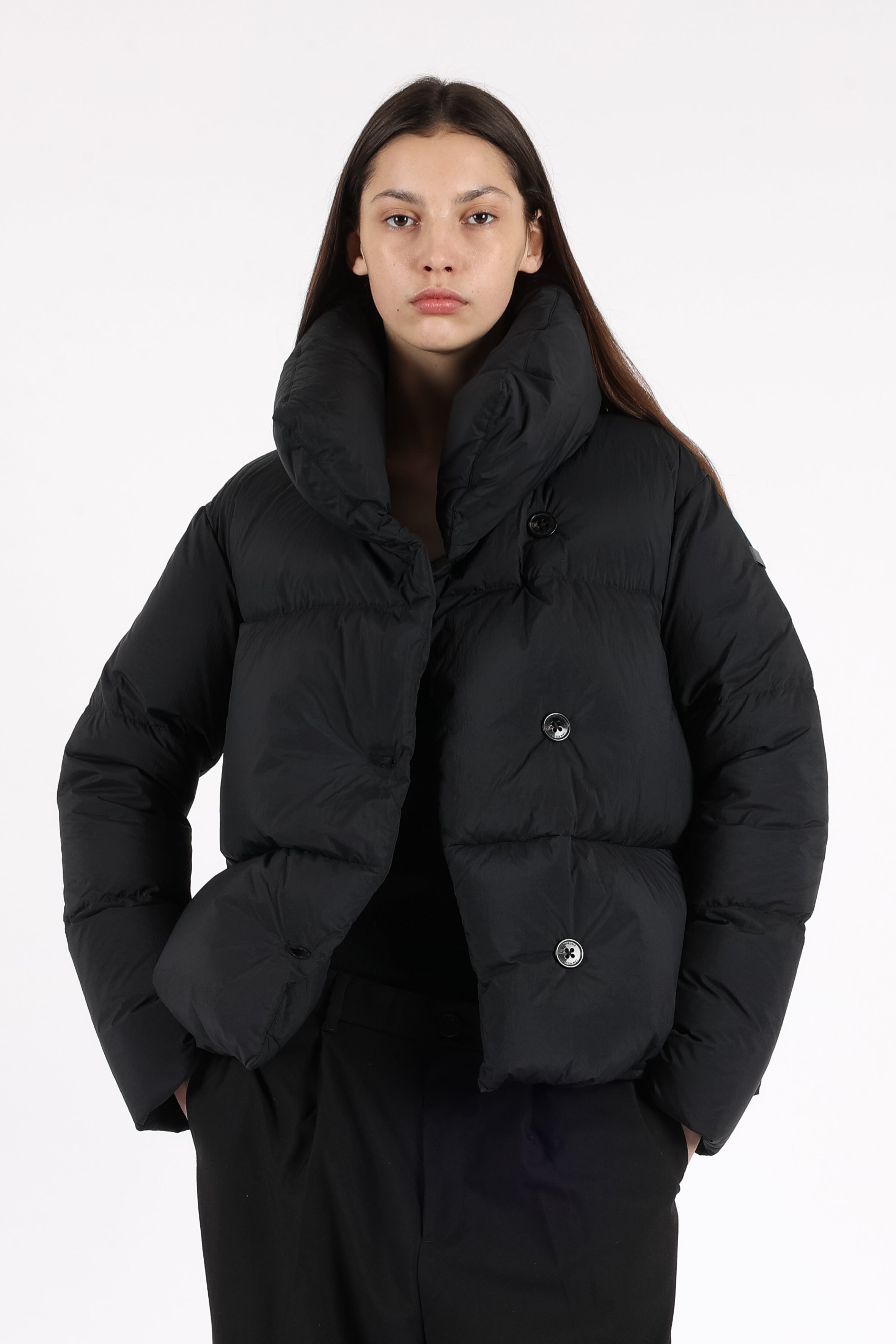 cropped Lempelius down jacket with warming high collar