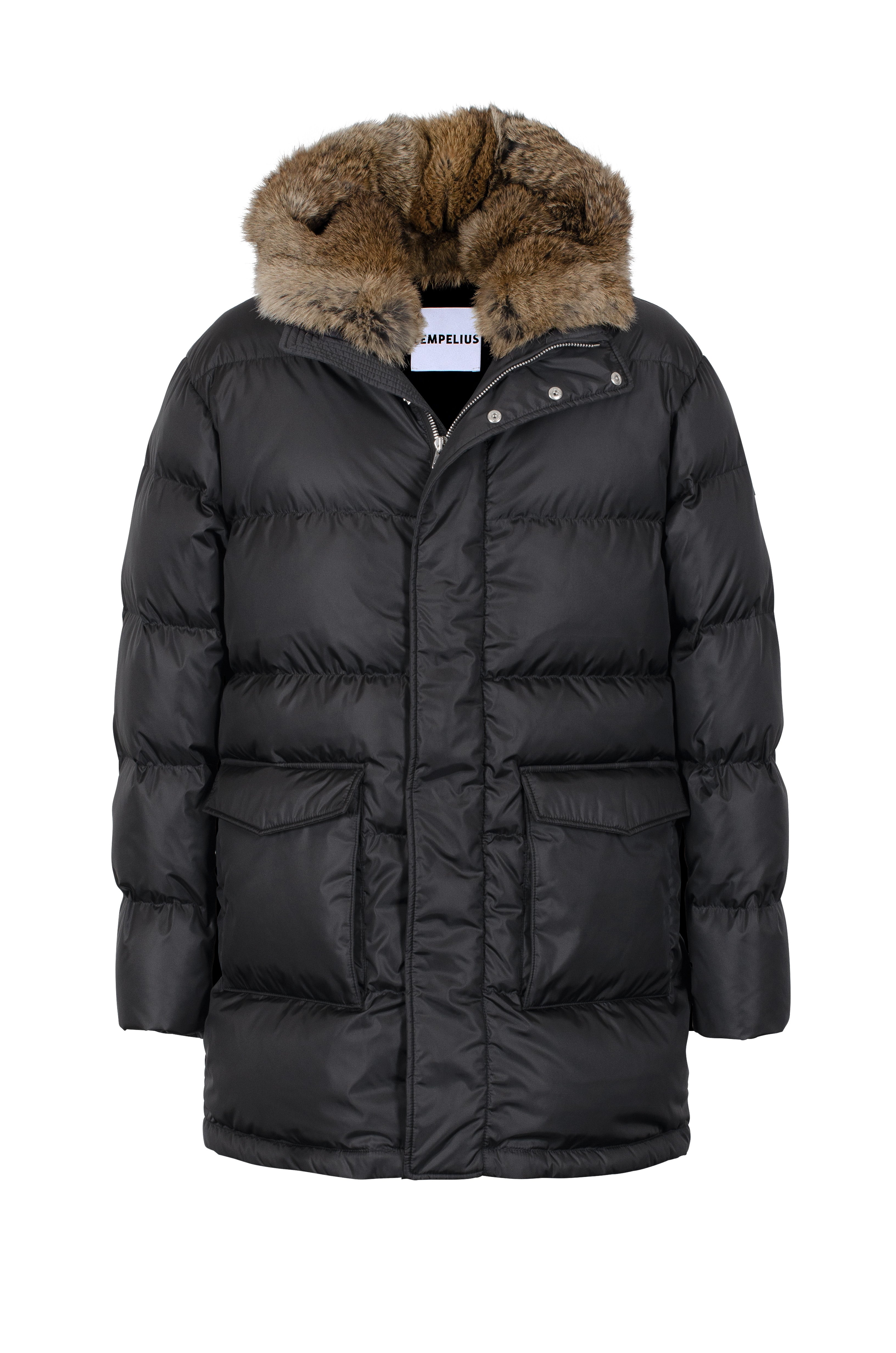 Lempelius Down coat with fur hood in carbongrey