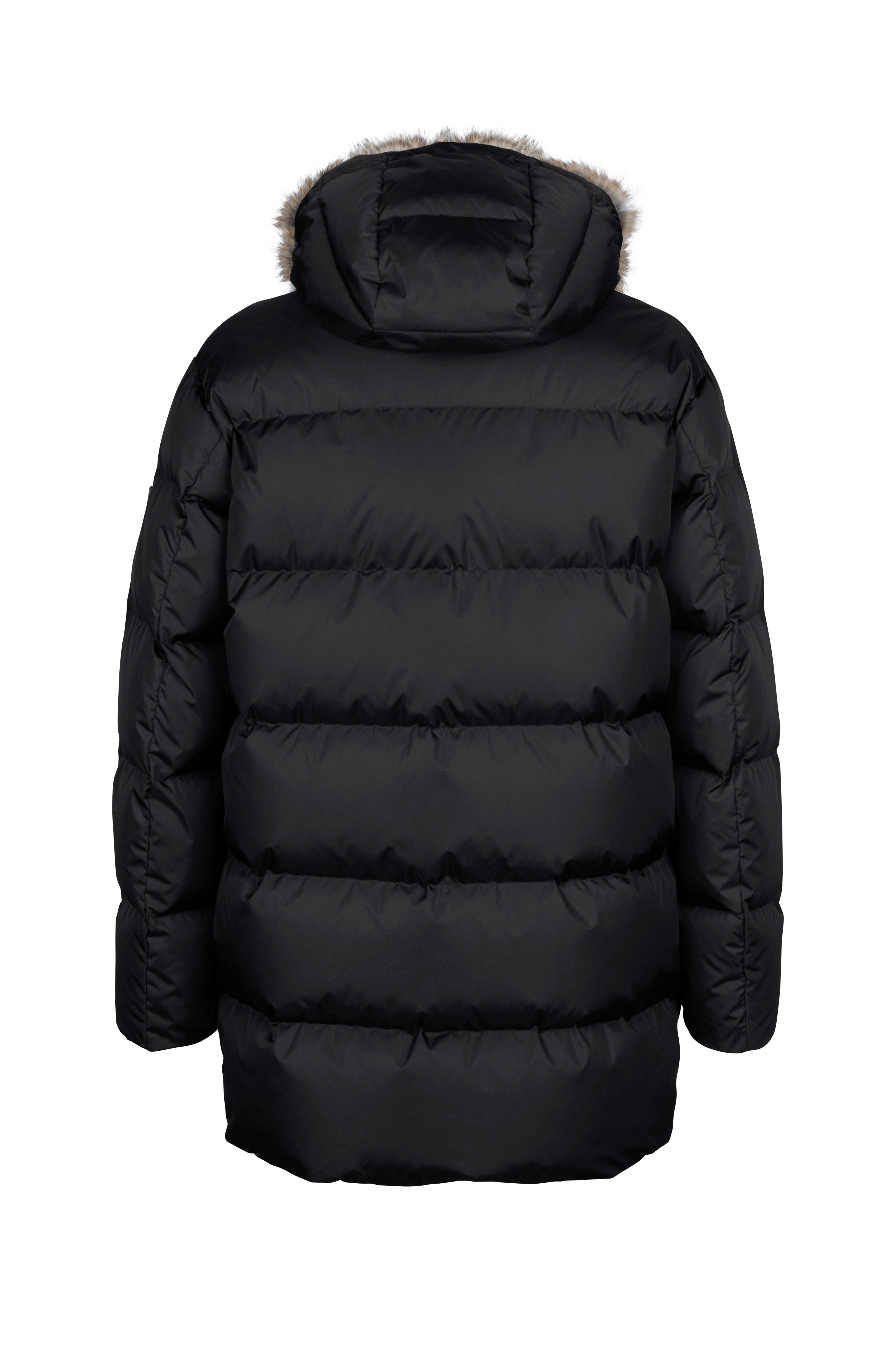 Down Parka with rabbit fur hood in black