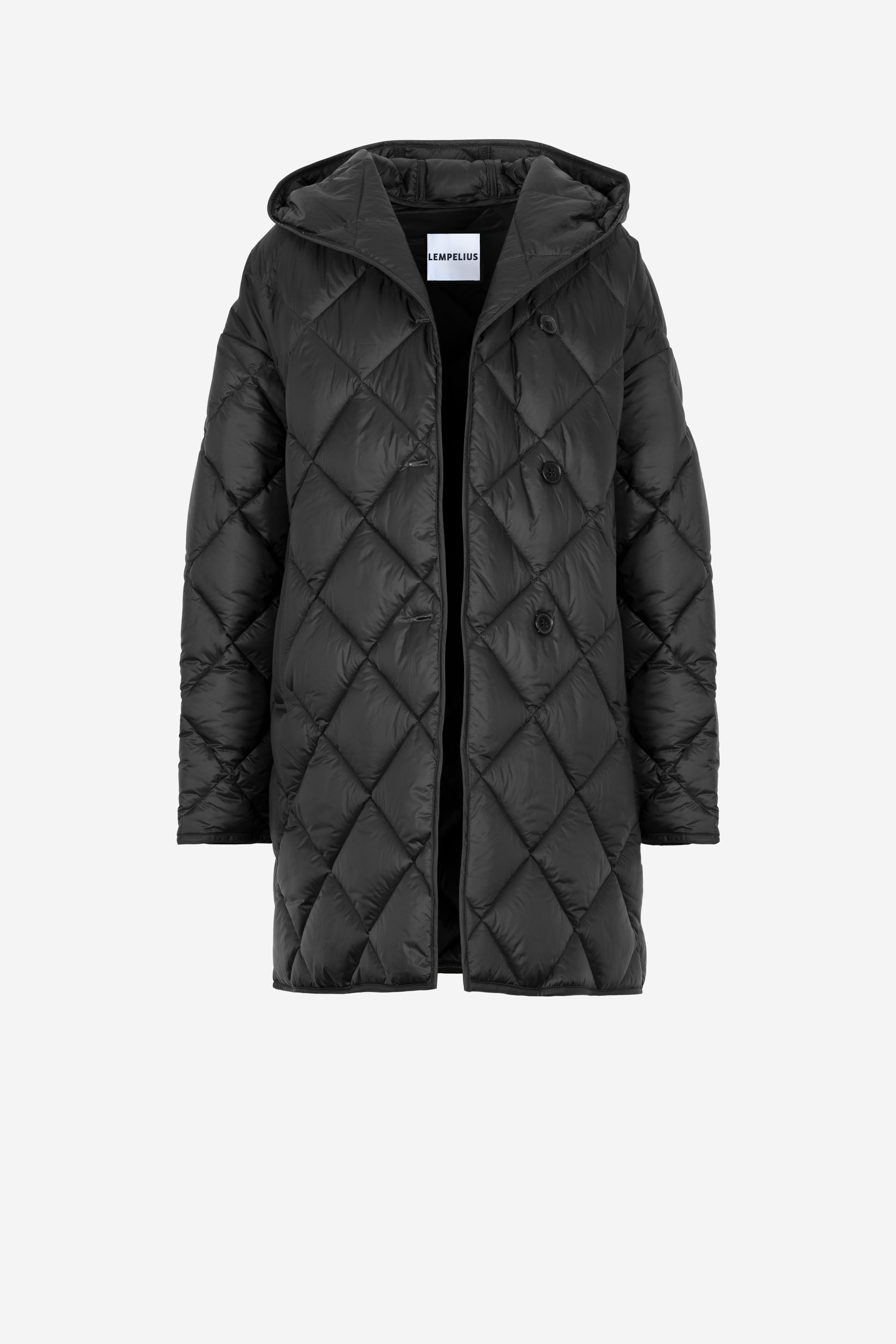 Hooded quilted coat in black